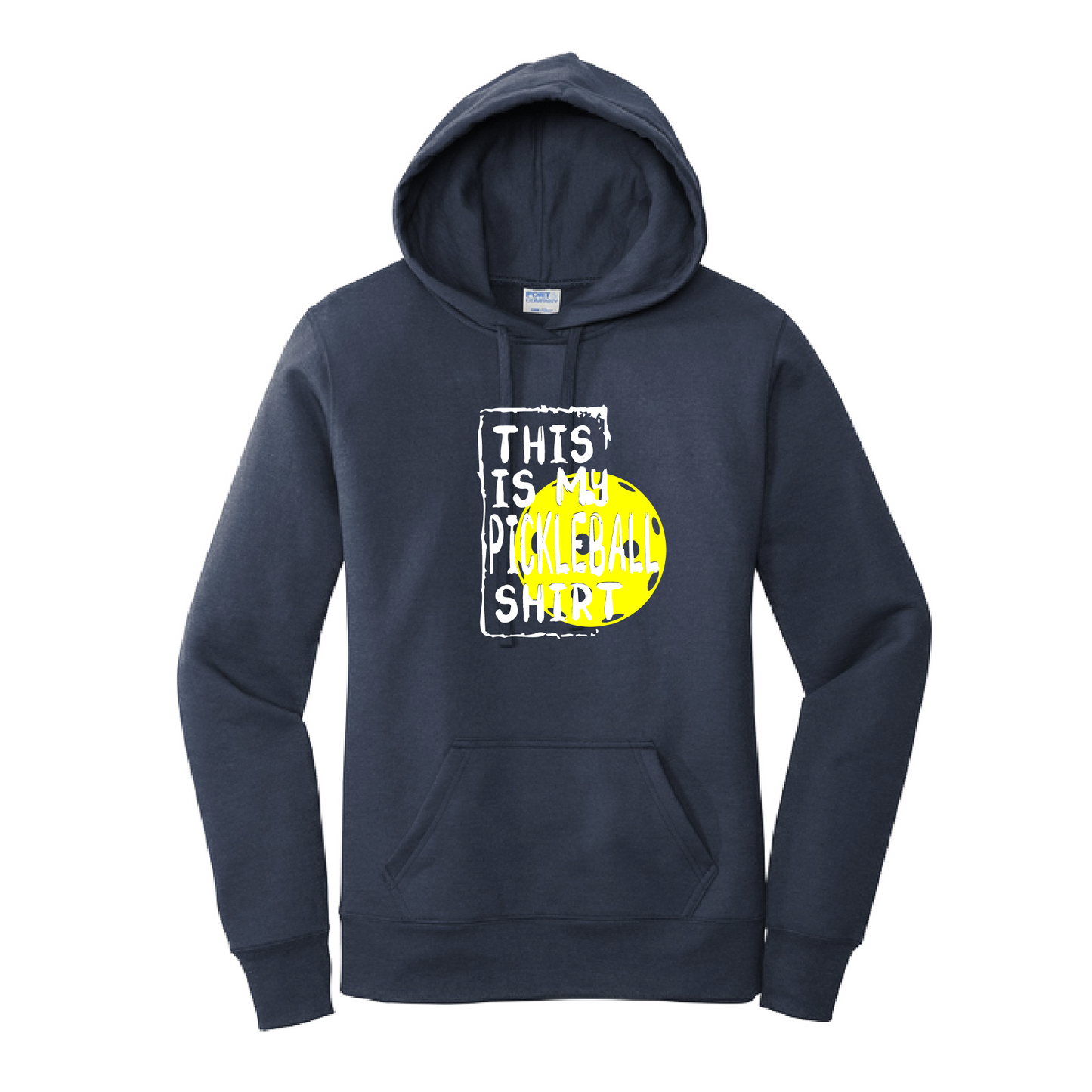Pickleball Design: This is my Pickleball shirt  Women's Hooded pullover Sweatshirt  Turn up the volume in this Women's Sweatshirts with its perfect mix of softness and attitude. Ultra soft lined inside with a lined hood also. This is fitted nicely for a women's figure. Front pouch pocket.