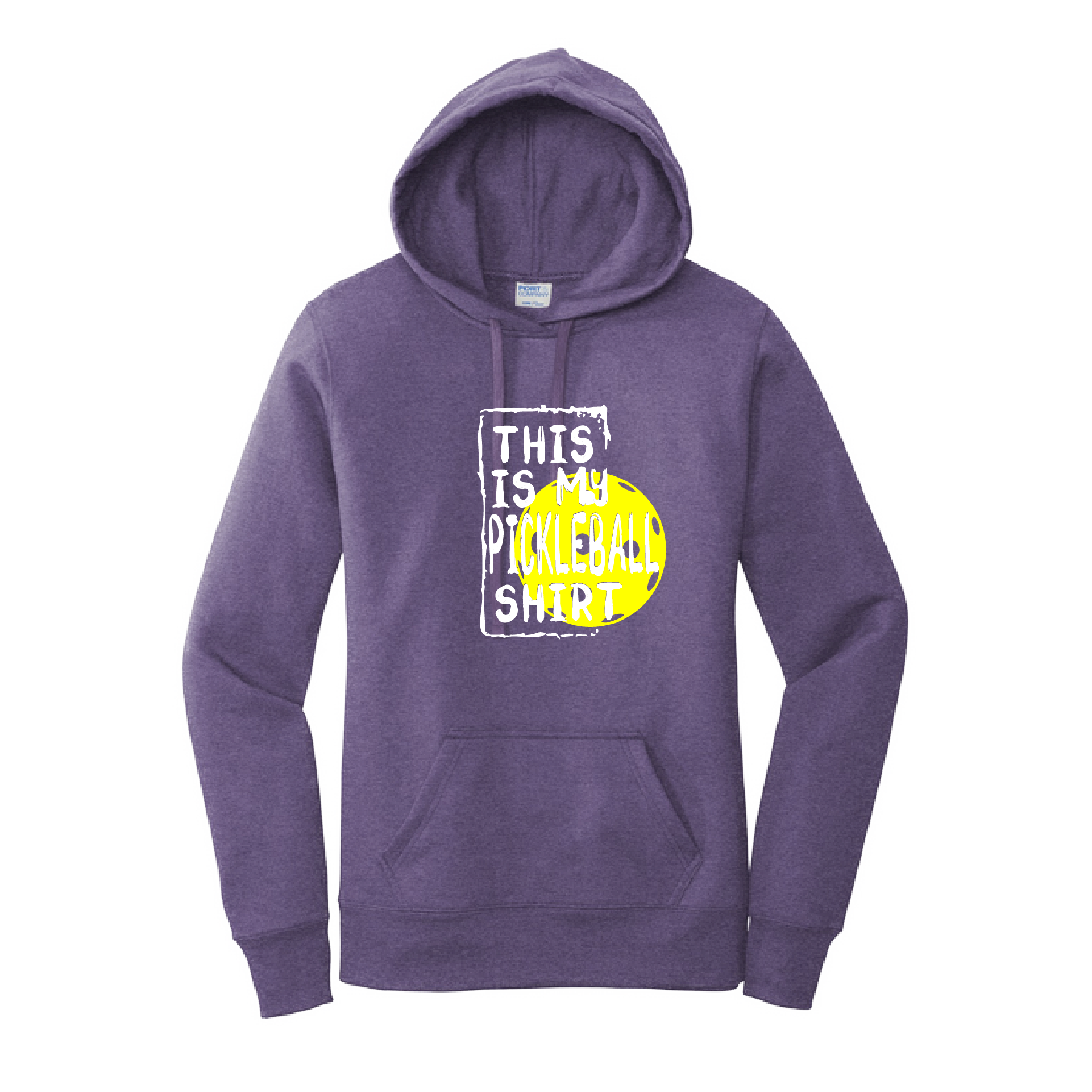 Pickleball Design: This is my Pickleball shirt  Women's Hooded pullover Sweatshirt  Turn up the volume in this Women's Sweatshirts with its perfect mix of softness and attitude. Ultra soft lined inside with a lined hood also. This is fitted nicely for a women's figure. Front pouch pocket.