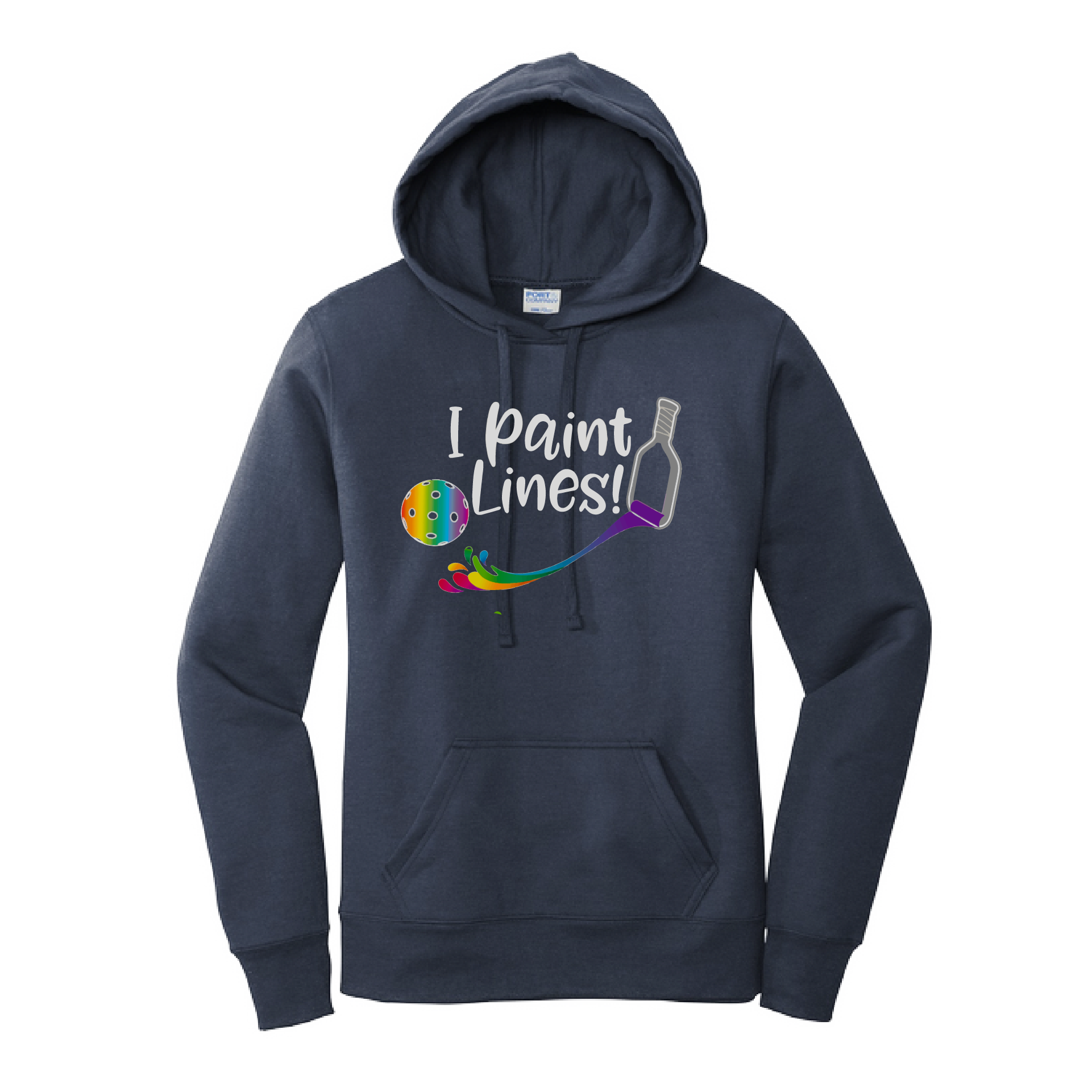 Pickleball Design: I Paint Lines  Women's Hooded pullover Sweatshirt  Turn up the volume in this Women's Sweatshirts with its perfect mix of softness and attitude. Ultra soft lined inside with a lined hood also. This is fitted nicely for a women's figure. Front pouch pocket.