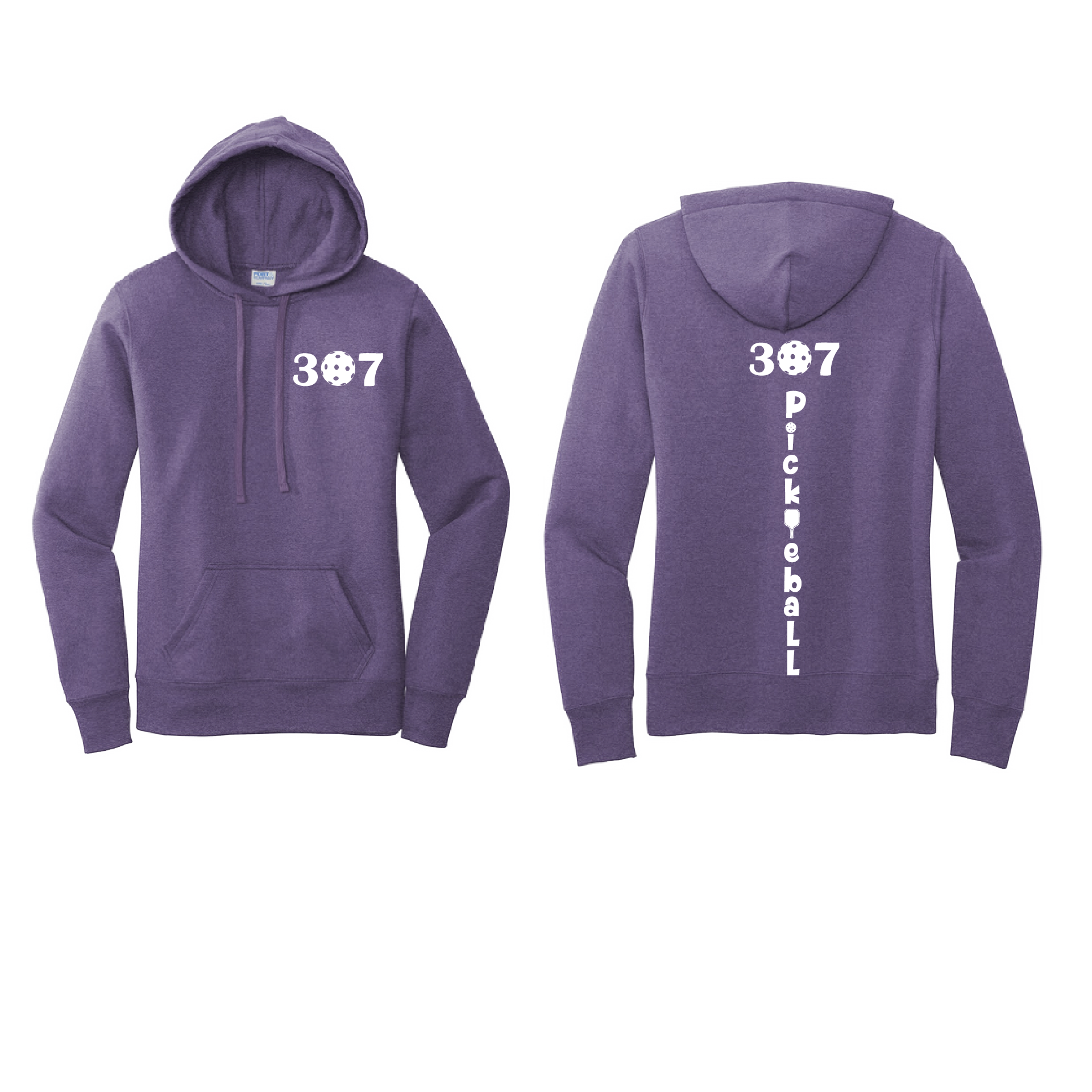 Design: 307 Wyoming Pickleball Club  Women's Hooded pullover Sweatshirt  Turn up the volume in this Women's Sweatshirts with its perfect mix of softness and attitude. Ultra soft lined inside with a lined hood also. This is fitted nicely for a women's figure. Front pouch pocket.