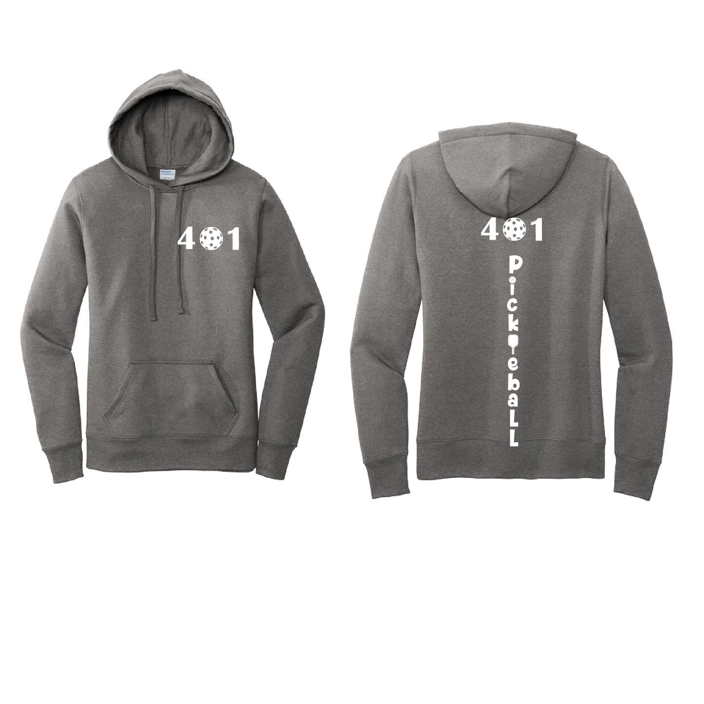 Design: 401 Pickleball  Women's Hooded pullover Sweatshirt: 50/50 Cotton/Poly fleece.   Turn up the volume in this Women's Sweatshirts with its perfect mix of softness and attitude. Ultra soft lined inside with a lined hood also. This is fitted nicely for a women's figure. Front pouch pocket.