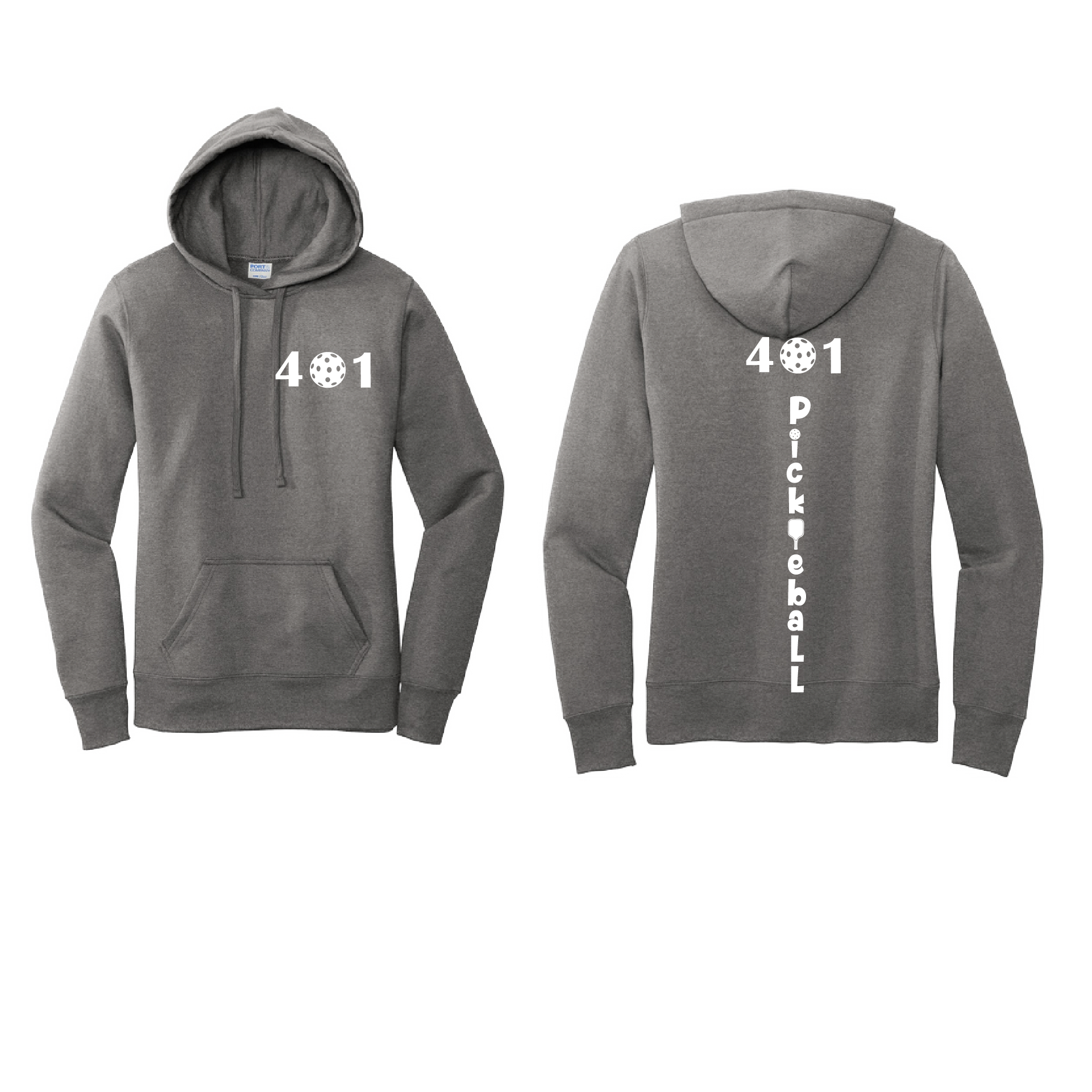 Design: 401 Pickleball  Women's Hooded pullover Sweatshirt: 50/50 Cotton/Poly fleece.   Turn up the volume in this Women's Sweatshirts with its perfect mix of softness and attitude. Ultra soft lined inside with a lined hood also. This is fitted nicely for a women's figure. Front pouch pocket.