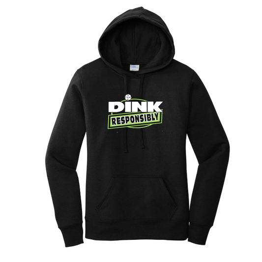 Pickleball Design: Dink Responsibly  Women's Hooded pullover Sweatshirt: 50/50 Cotton/Poly fleece.  Turn up the volume in this Women's Sweatshirts with its perfect mix of softness and attitude. Ultra soft lined inside with a lined hood also. This is fitted nicely for a women's figure. Front pouch pocket.