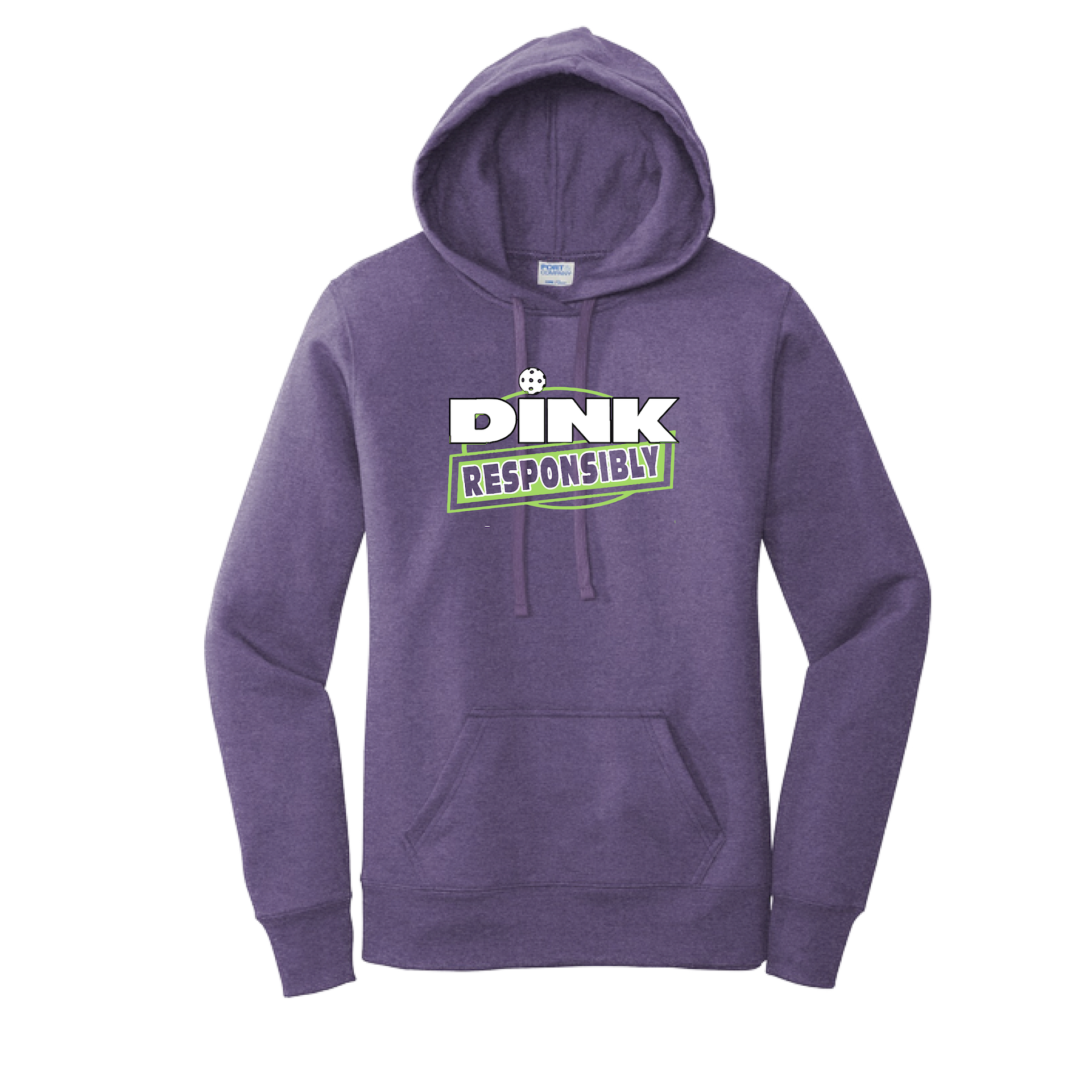 Pickleball Design: Dink Responsibly  Women's Hooded pullover Sweatshirt: 50/50 Cotton/Poly fleece.  Turn up the volume in this Women's Sweatshirts with its perfect mix of softness and attitude. Ultra soft lined inside with a lined hood also. This is fitted nicely for a women's figure. Front pouch pocket.
