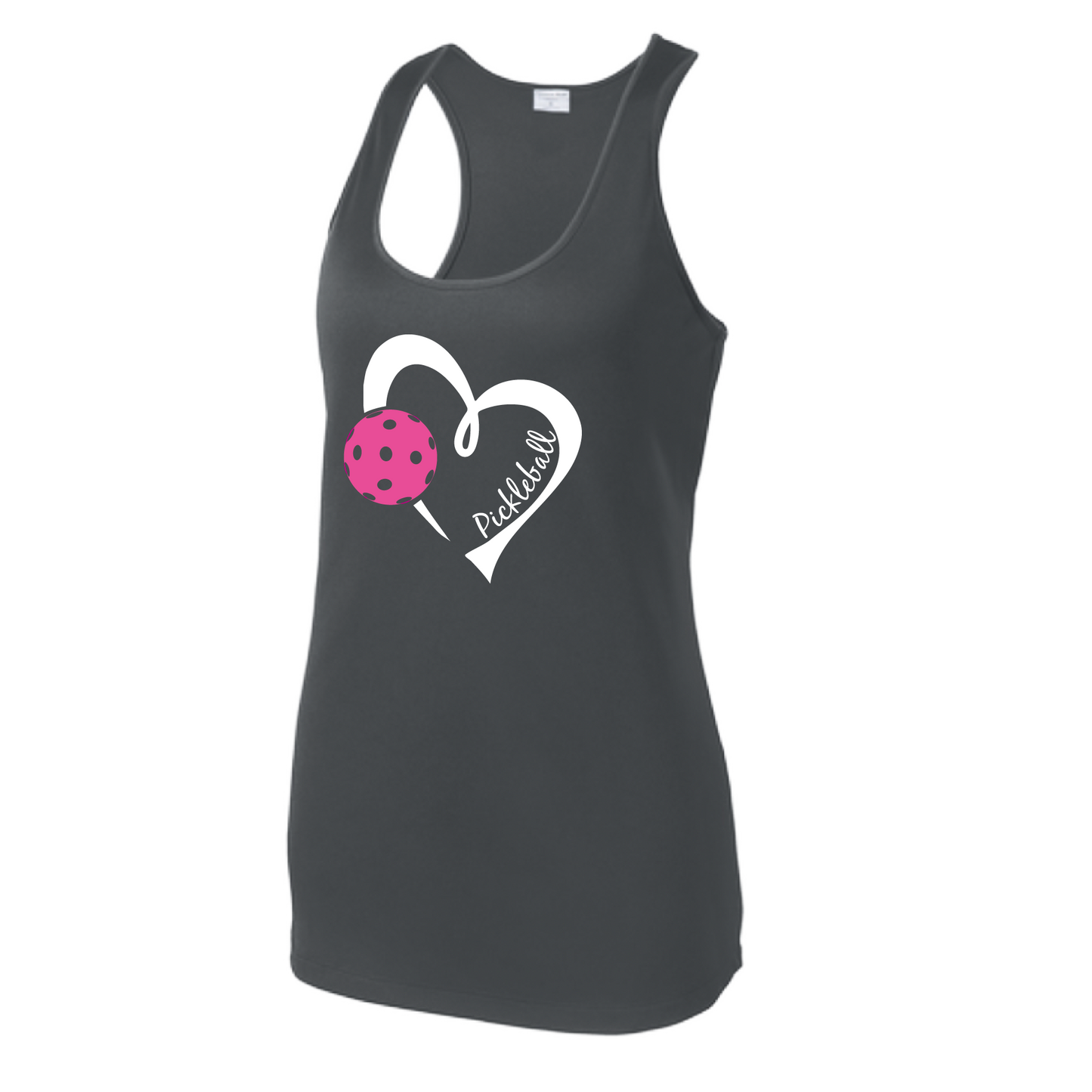 Pickleball Design: Heart with Pickleball  Women's Style: Racerback Tank  Turn up the volume in this Women's shirt with its perfect mix of softness and attitude. Material is ultra-comfortable with moisture wicking properties and tri-blend softness. PosiCharge technology locks in color. Highly breathable and lightweight.