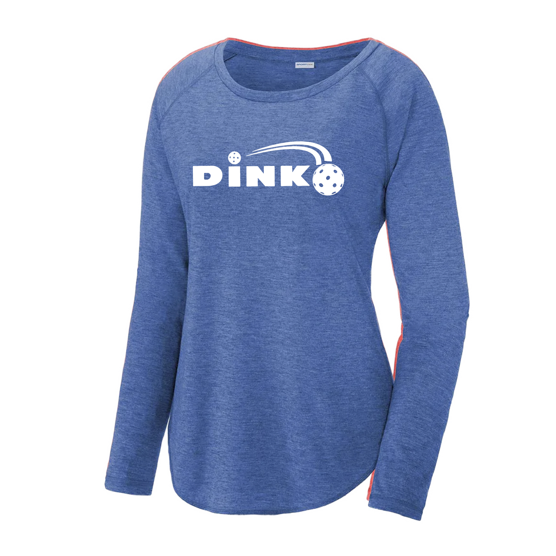 Pickleball Design: Dink  Women's Style: Long Sleeve Scoop-Neck  Turn up the volume in this Women's shirt with its perfect mix of softness and attitude. Material is ultra-comfortable with moisture wicking properties and tri-blend softness. PosiCharge technology locks in color. Highly breathable and lightweight.