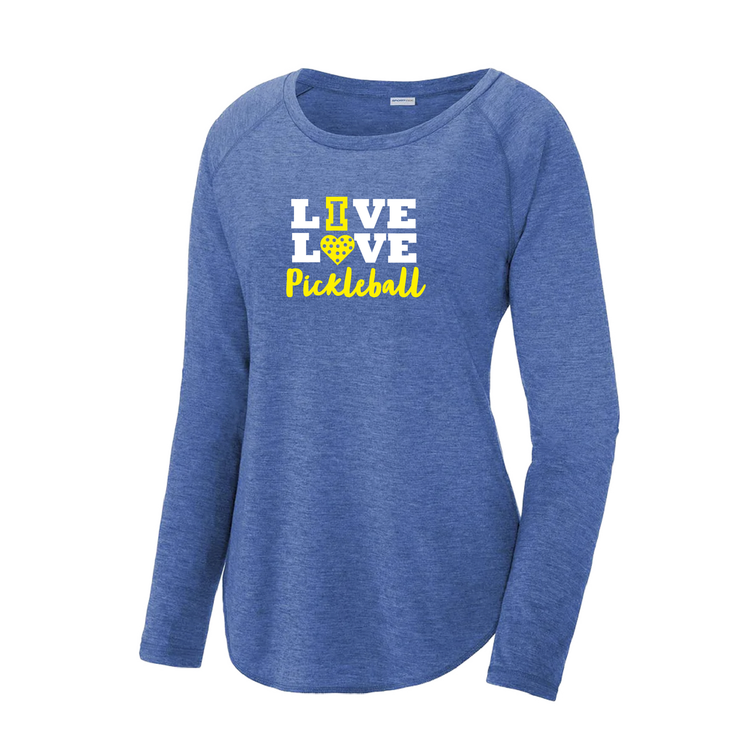 Live Love Pickleball | Women's Long Sleeve Scoop Neck Pickleball Shirts | 75/13/12 poly/cotton/rayon