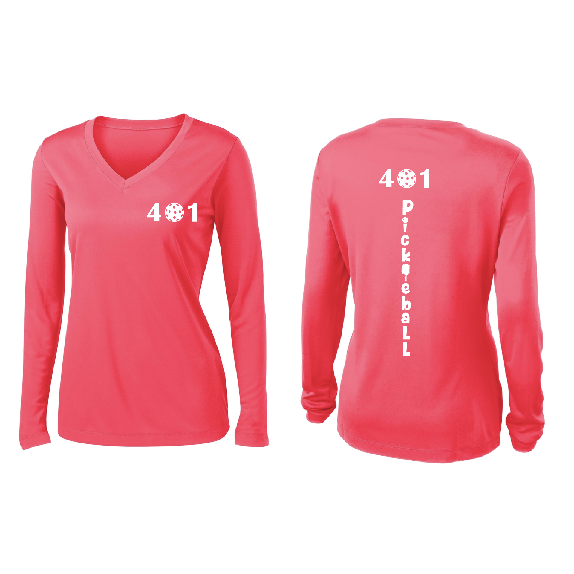 Design: 401 Pickleball  Women's Style: Long Sleeve V-Neck  Turn up the volume in this Women's shirt with its perfect mix of softness and attitude. Material is ultra-comfortable with moisture wicking properties and tri-blend softness. PosiCharge technology locks in color. Highly breathable