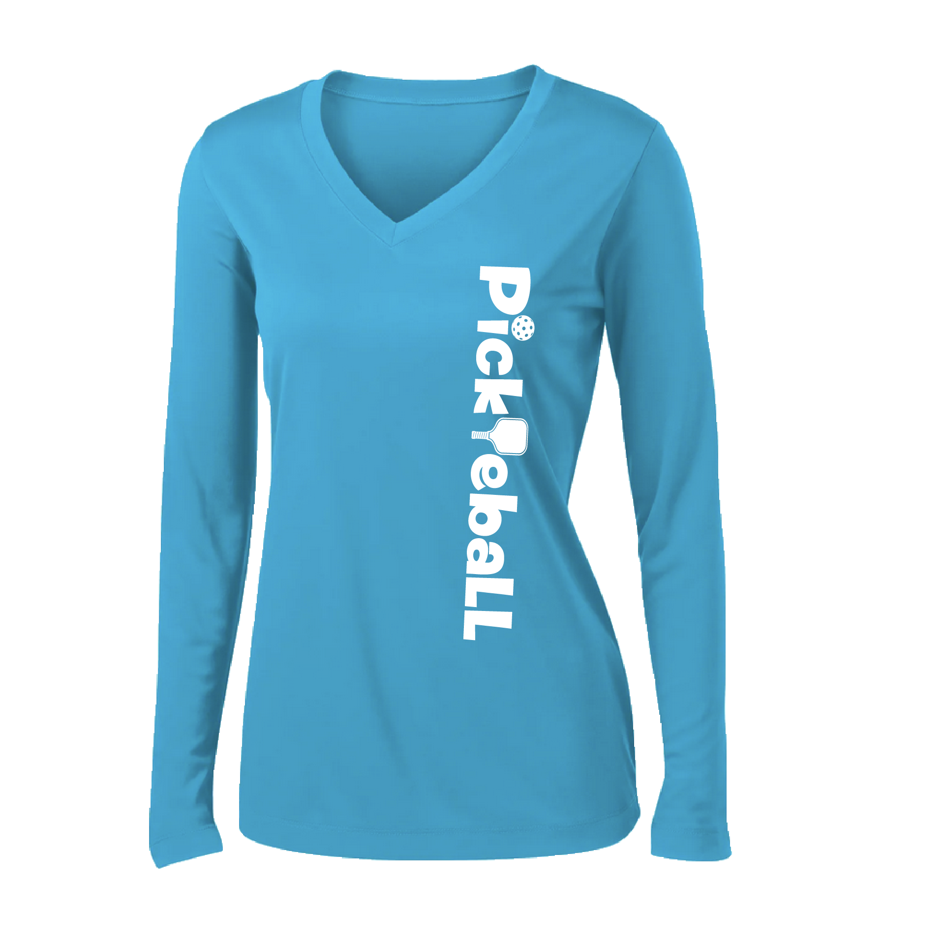 Pickleball Design: Pickleball Horizontal Customizable location  Women's Style: Long-Sleeve V-Neck  Turn up the volume in this Women's shirt with its perfect mix of softness and attitude. Material is ultra-comfortable with moisture wicking properties and tri-blend softness. PosiCharge technology locks in color. Highly breathable and lightweight.