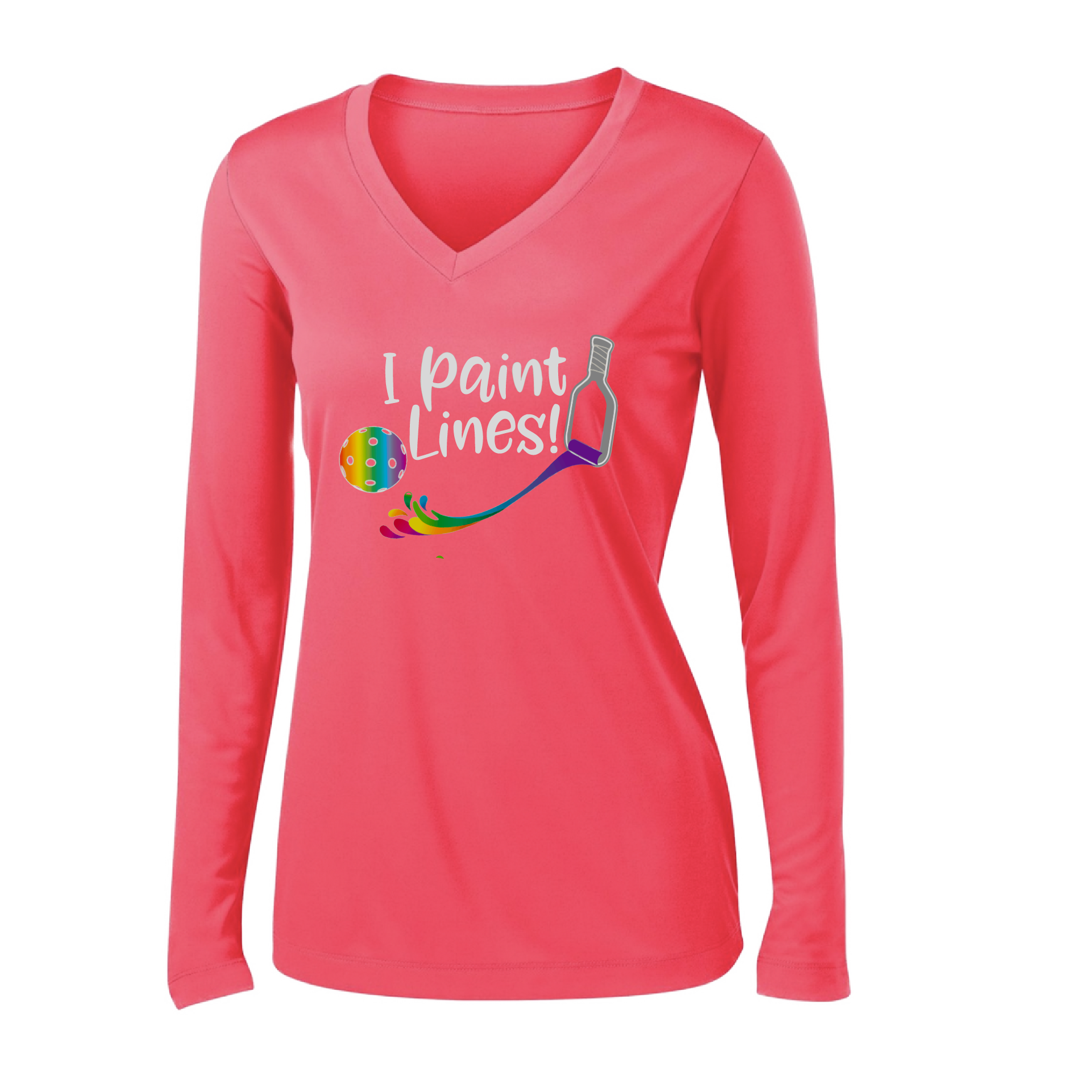 Pickleball Design: I Paint Lines  Women's Style: Long Sleeve V-Neck  Turn up the volume in this Women's shirt with its perfect mix of softness and attitude. Material is ultra-comfortable with moisture wicking properties and tri-blend softness. PosiCharge technology locks in color. Highly breathable and lightweight.