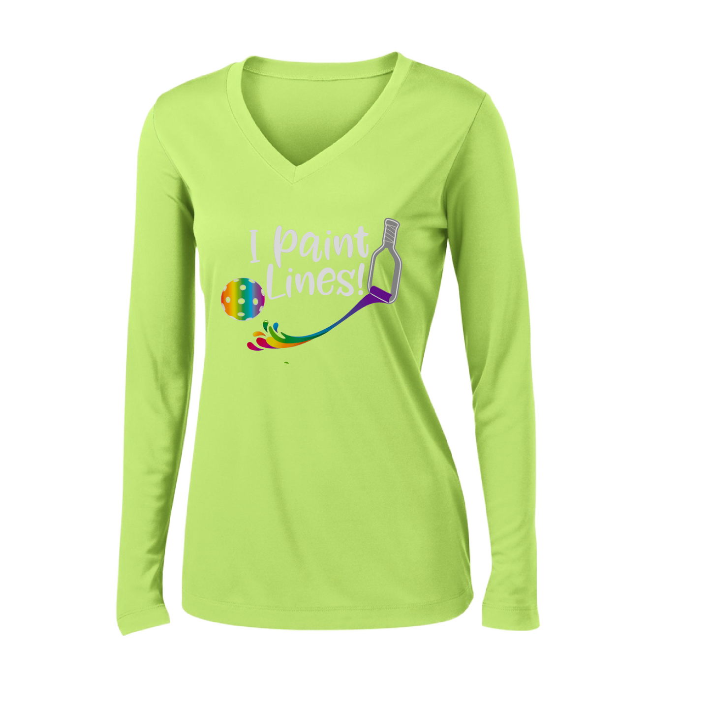 Pickleball Design: I Paint Lines  Women's Style: Long Sleeve V-Neck  Turn up the volume in this Women's shirt with its perfect mix of softness and attitude. Material is ultra-comfortable with moisture wicking properties and tri-blend softness. PosiCharge technology locks in color. Highly breathable and lightweight.