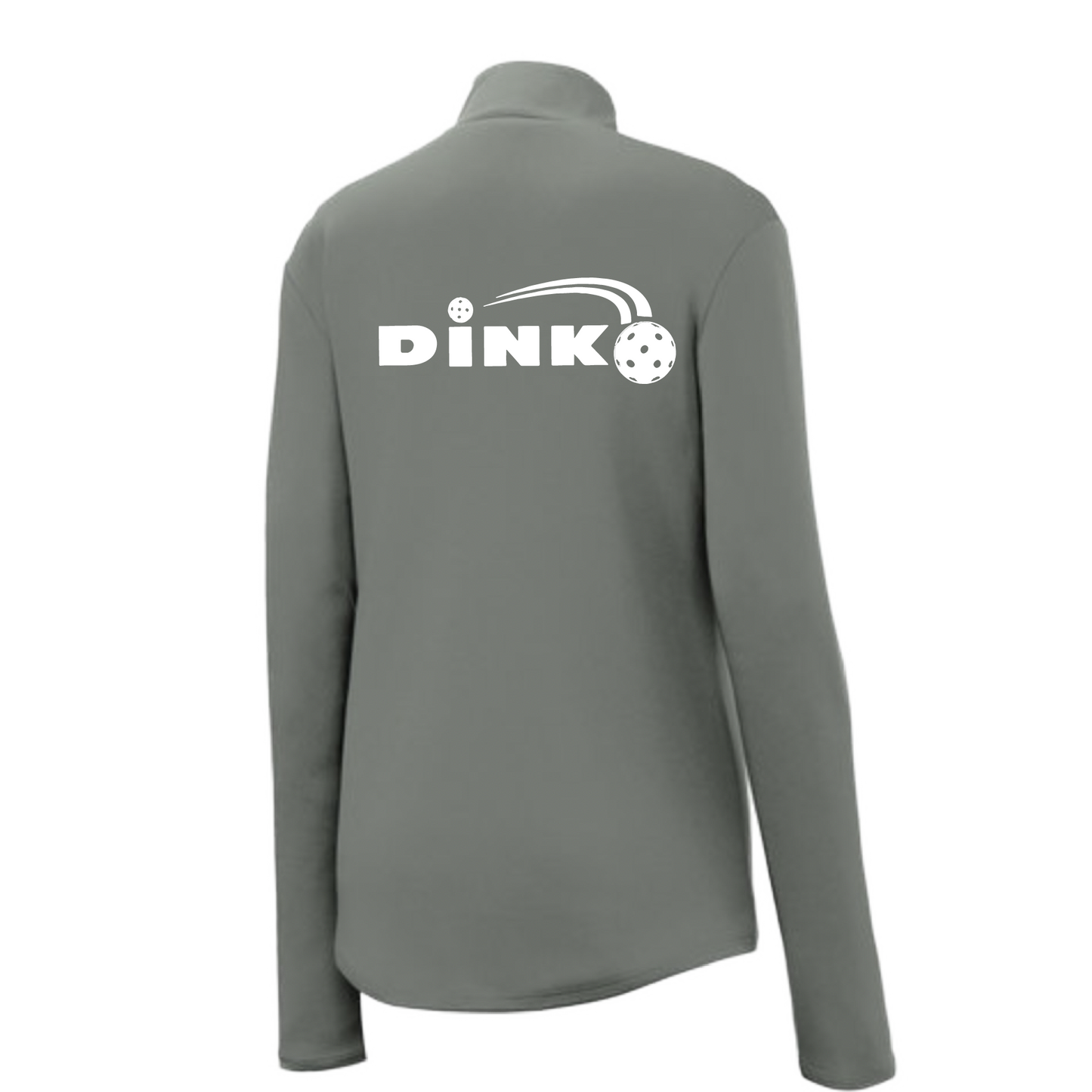 Pickleball Design: Dink  Women's 1/4-Zip Pullover: Princess seams and Drop tail hem.  Turn up the volume in this Women's shirt with its perfect mix of softness and attitude. Material is ultra-comfortable with moisture wicking properties and tri-blend softness. PosiCharge technology locks in color. Highly breathable and lightweight. Versatile enough for wearing year-round.