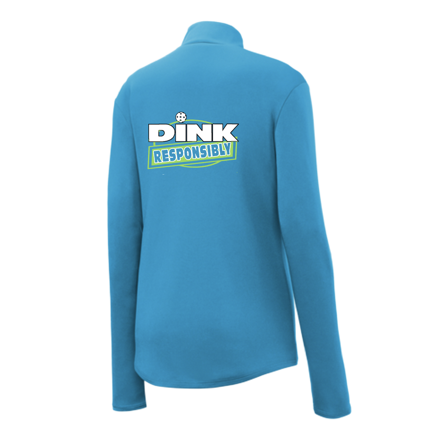 Pickleball Design: Dink Responsibly - Don't Get Smashed  Women's 1/4-Zip Pullover: Princess seams and Drop tail hem.  Turn up the volume in this Women's shirt with its perfect mix of softness and attitude. Material is ultra-comfortable with moisture wicking properties and tri-blend softness. PosiCharge technology locks in color. Highly breathable and lightweight. Versatile enough for wearing year-round.