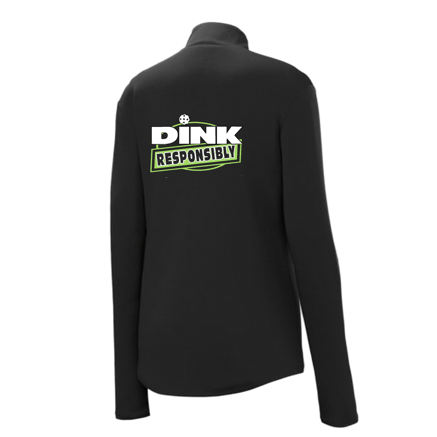 Pickleball Design: Dink Responsibly - Don't Get Smashed  Women's 1/4-Zip Pullover: Princess seams and Drop tail hem.  Turn up the volume in this Women's shirt with its perfect mix of softness and attitude. Material is ultra-comfortable with moisture wicking properties and tri-blend softness. PosiCharge technology locks in color. Highly breathable and lightweight. Versatile enough for wearing year-round.