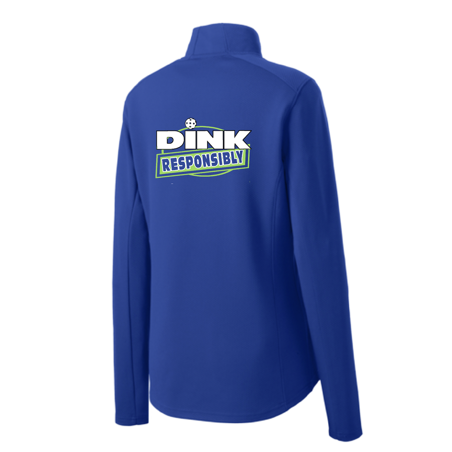 Pickleball Design: Dink Responsibly  Women's 1/4-Zip Pullover: Princess seams and Drop tail hem.  Turn up the volume in this Women's shirt with its perfect mix of softness and attitude. Material is ultra-comfortable with moisture wicking properties and tri-blend softness. PosiCharge technology locks in color. Highly breathable and lightweight. Versatile enough for wearing year-round.