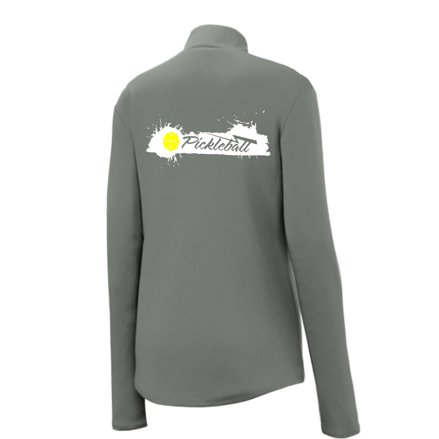 Pickleball Design: Extreme  Women's 1/4-Zip Pullover:  Princess seams and drop tail hem.  Turn up the volume in this Women's shirt with its perfect mix of softness and attitude. Material is ultra-comfortable with moisture wicking properties and tri-blend softness. PosiCharge technology locks in color. Highly breathable and lightweight. Versatile enough for wearing year-round.
