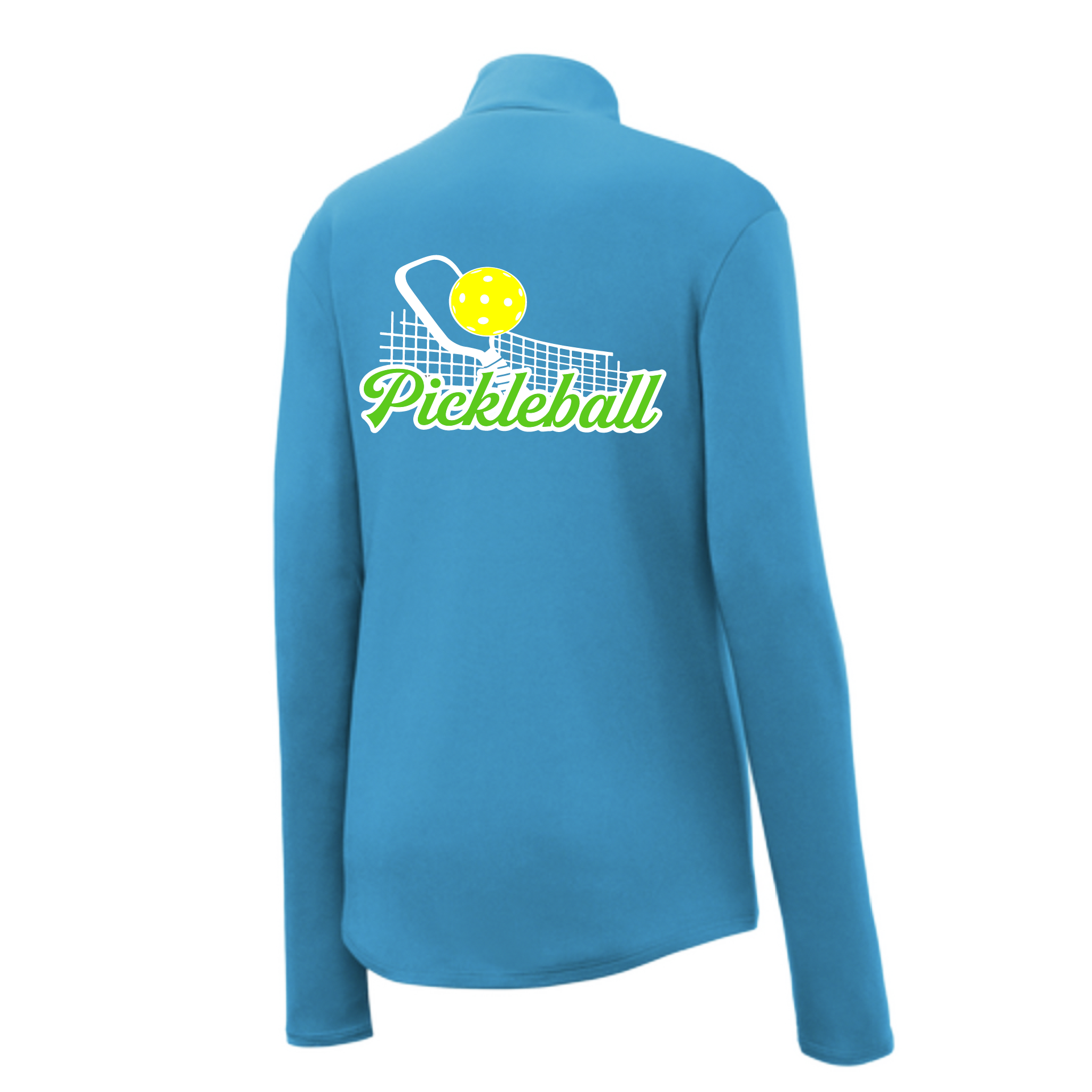 Pickleball Design: Pickleball and Net  Women's 1/4-Zip Pullover: Princess seams and drop tail hem.  Turn up the volume in this Women's shirt with its perfect mix of softness and attitude. Material is ultra-comfortable with moisture wicking properties and tri-blend softness. PosiCharge technology locks in color. Highly breathable and lightweight. Versatile enough for wearing year-round.