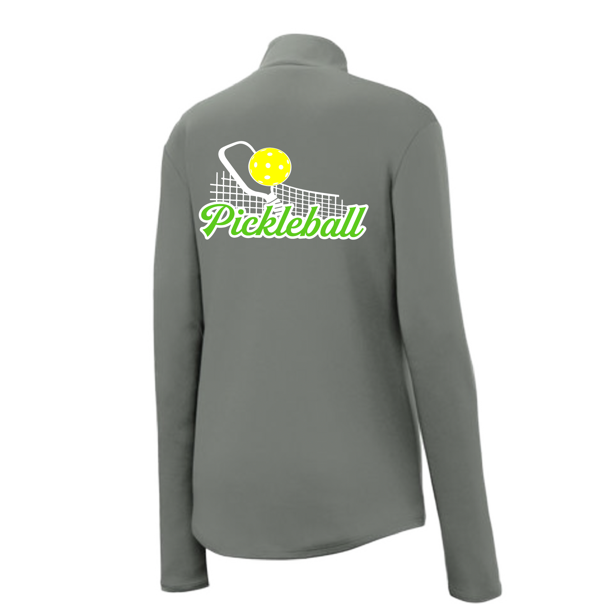 Pickleball Design: Pickleball and Net  Women's 1/4-Zip Pullover: Princess seams and drop tail hem.  Turn up the volume in this Women's shirt with its perfect mix of softness and attitude. Material is ultra-comfortable with moisture wicking properties and tri-blend softness. PosiCharge technology locks in color. Highly breathable and lightweight. Versatile enough for wearing year-round.