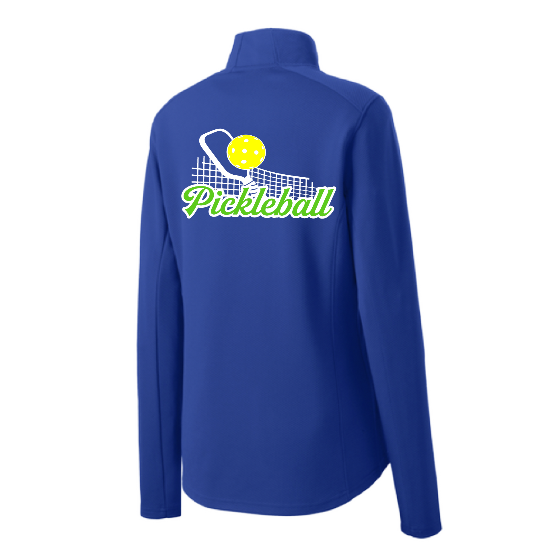 Pickleball Design: Pickleball and Net  Women's 1/4-Zip Pullover: Princess seams and drop tail hem.  Turn up the volume in this Women's shirt with its perfect mix of softness and attitude. Material is ultra-comfortable with moisture wicking properties and tri-blend softness. PosiCharge technology locks in color. Highly breathable and lightweight. Versatile enough for wearing year-round.