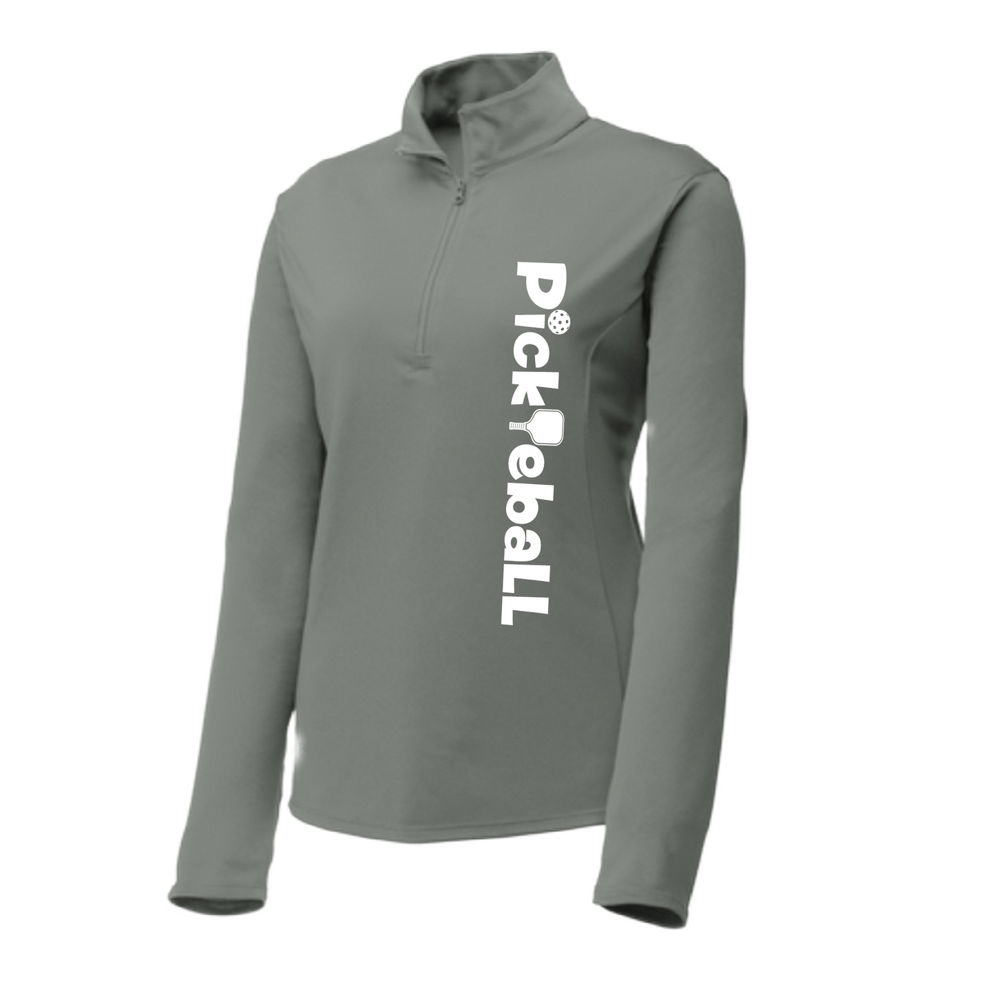 Pickleball Design: Pickleball Horizontal customizable location  Women's 1/4-Zip Pullover:  Princess seams and drop tail hem.  Turn up the volume in this Women's shirt with its perfect mix of softness and attitude. Material is ultra-comfortable with moisture wicking properties and tri-blend softness. PosiCharge technology locks in color. Highly breathable and lightweight. Versatile enough for wearing year-round.