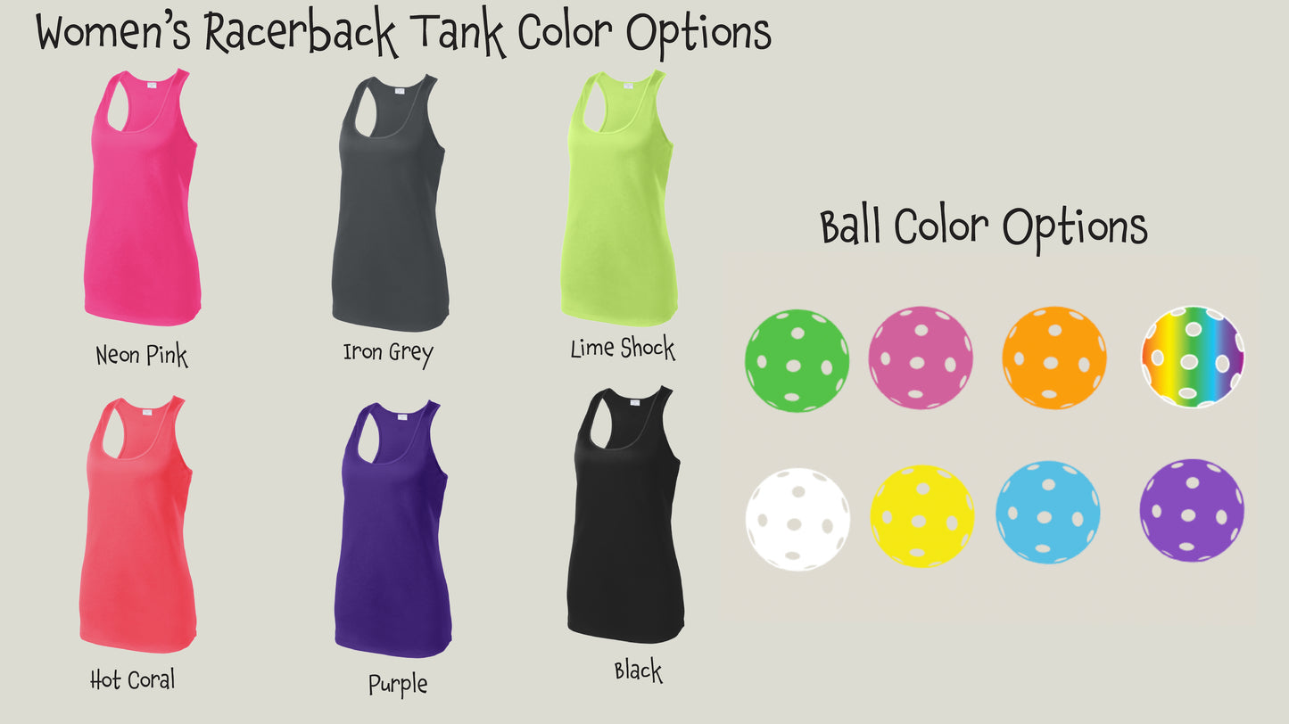 002 With Pickleballs (Colors Yellow Pink White) Customizable | Women’s Racerback Tank | 100% Polyester