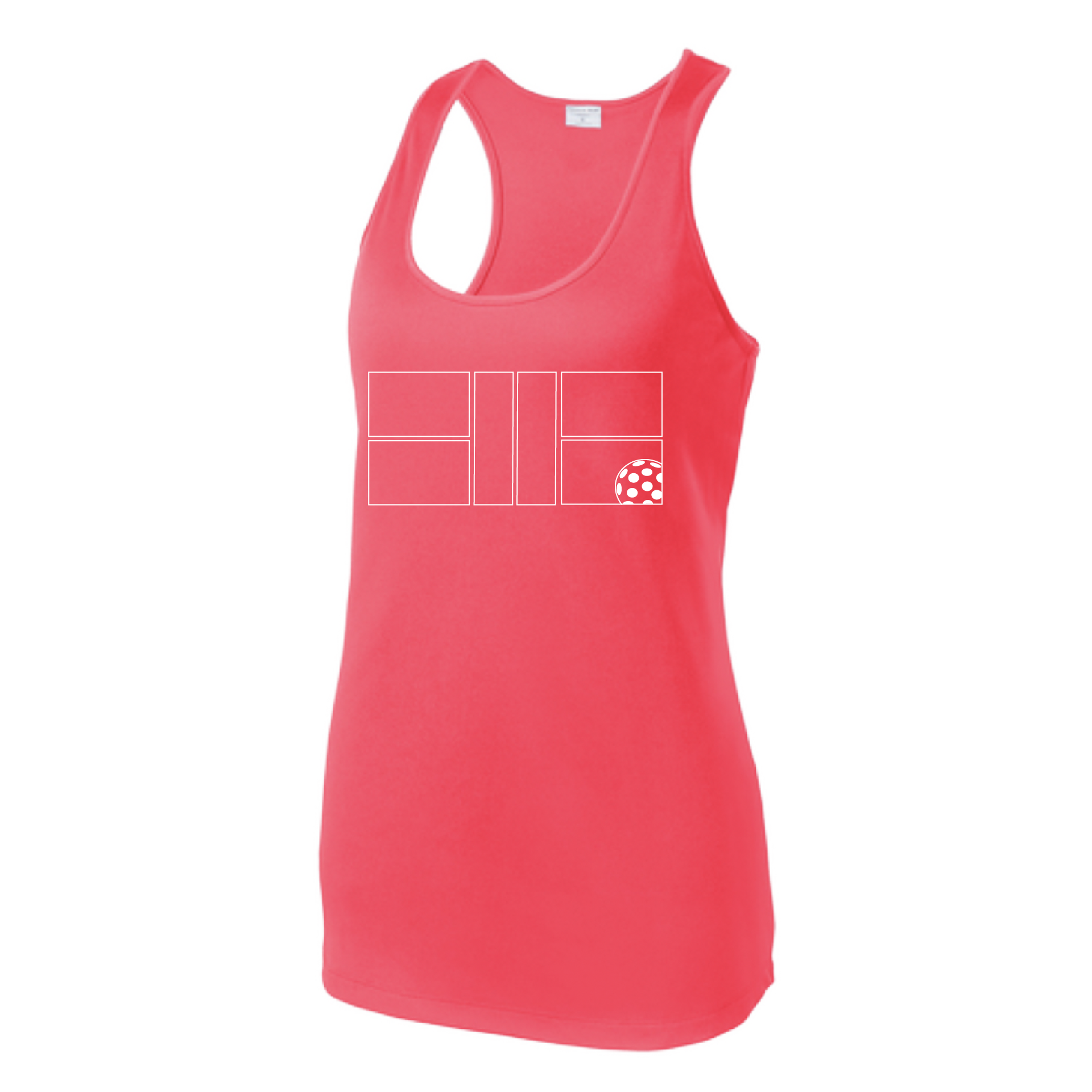 Pickleball Design: Pickleball Court with Pickleball  Women's Style: Racerback Tank  Turn up the volume in this Women's shirt with its perfect mix of softness and attitude. Material is ultra-comfortable with moisture wicking properties and tri-blend softness. PosiCharge technology locks in color. Highly breathable and lightweight.
