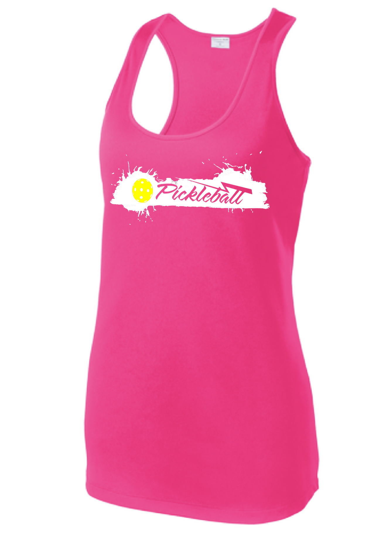 Pickleball Design: Extreme  Women's Style: Racerback Tank  Turn up the volume in this Women's shirt with its perfect mix of softness and attitude. Material is ultra-comfortable with moisture wicking properties and tri-blend softness. PosiCharge technology locks in color. Highly breathable and lightweight.