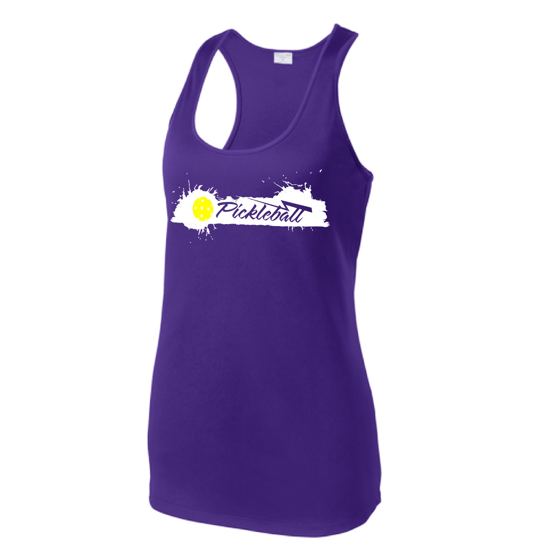 Pickleball Design: Extreme  Women's Style: Racerback Tank  Turn up the volume in this Women's shirt with its perfect mix of softness and attitude. Material is ultra-comfortable with moisture wicking properties and tri-blend softness. PosiCharge technology locks in color. Highly breathable and lightweight.