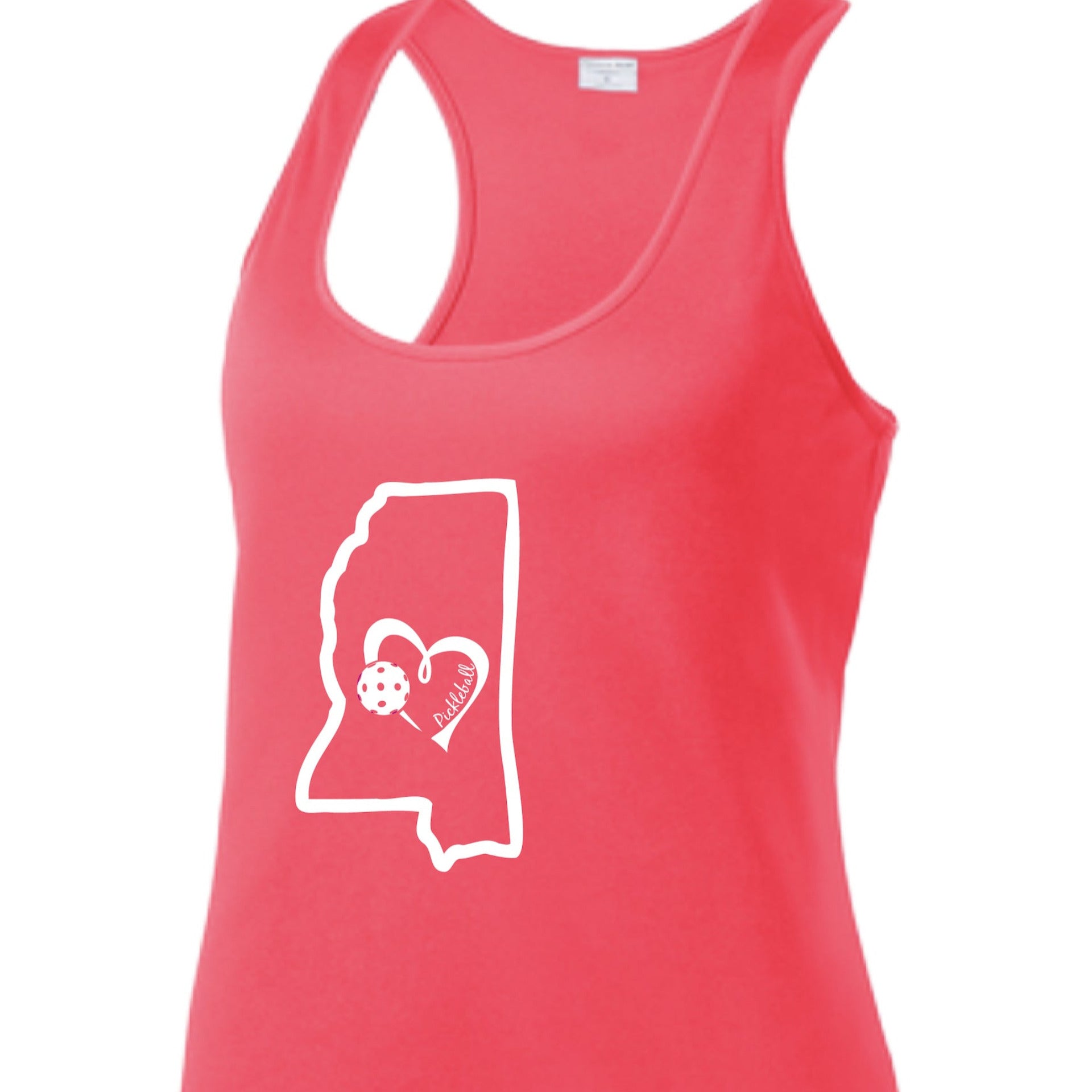 Pickleball Design: Mississippi State with Heart  Women's Styles: Racerback Tank  Turn up the volume in this Women's shirt with its perfect mix of softness and attitude. Material is ultra-comfortable with moisture wicking properties and tri-blend softness. PosiCharge technology locks in color. Highly breathable and lightweight.