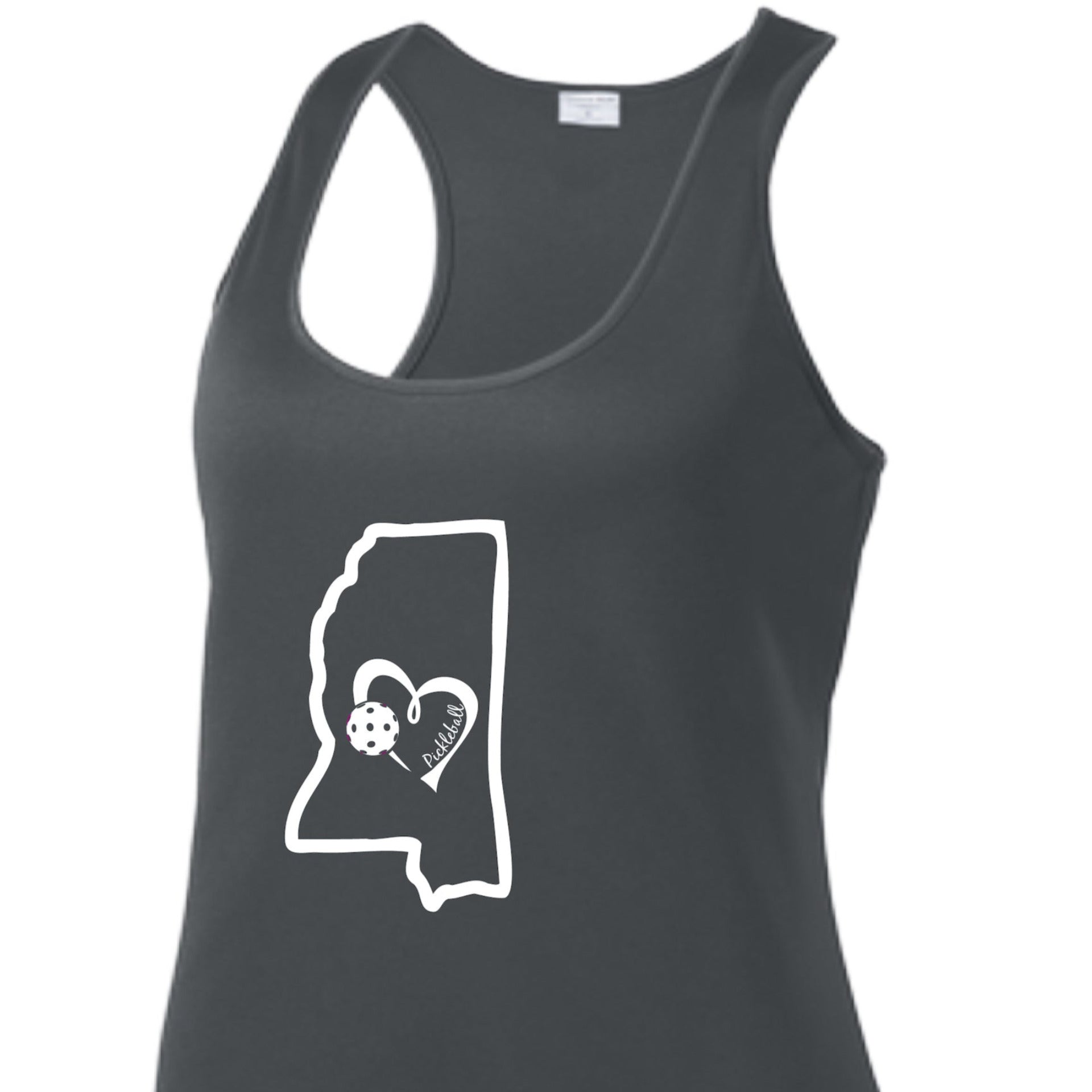 Pickleball Design: Mississippi State with Heart  Women's Styles: Racerback Tank  Turn up the volume in this Women's shirt with its perfect mix of softness and attitude. Material is ultra-comfortable with moisture wicking properties and tri-blend softness. PosiCharge technology locks in color. Highly breathable and lightweight.