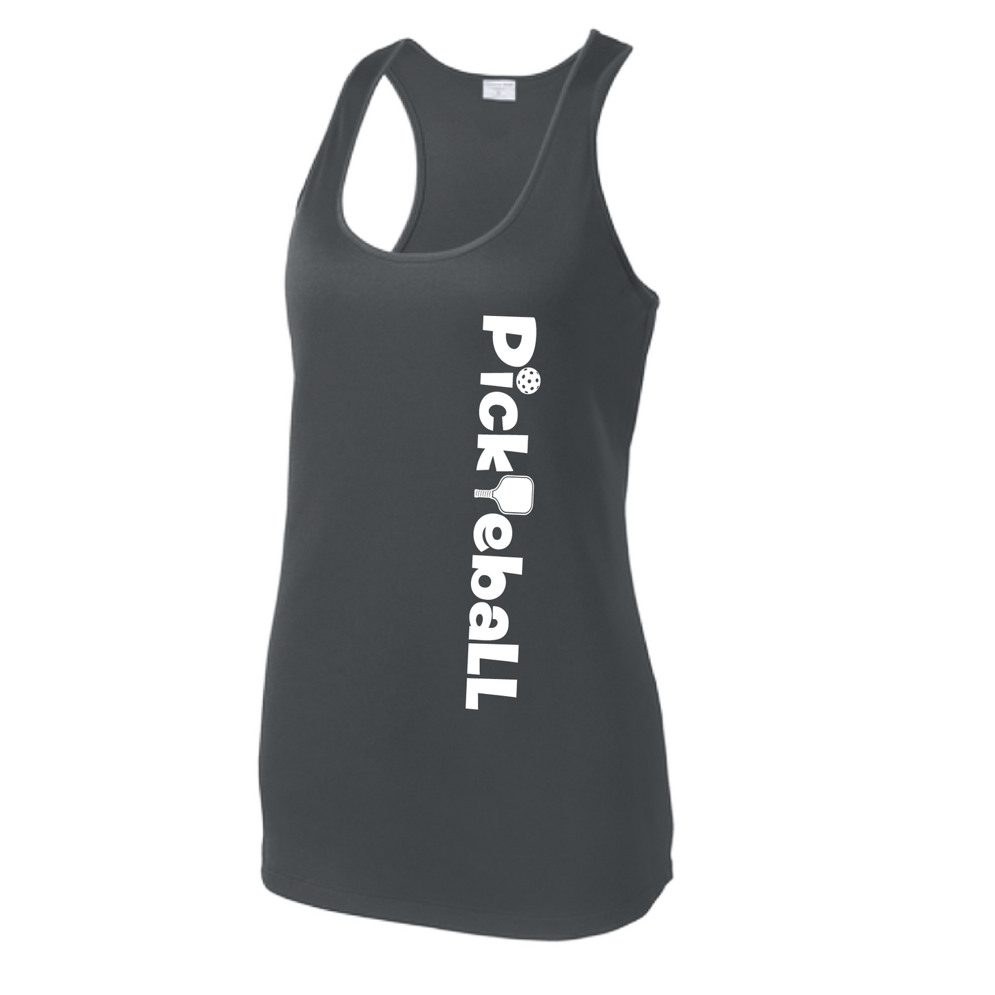 Pickleball Design: Pickleball Horizontal Customizable location  Women's Style: Racerback Tank  Turn up the volume in this Women's shirt with its perfect mix of softness and attitude. Material is ultra-comfortable with moisture wicking properties and tri-blend softness. PosiCharge technology locks in color. Highly breathable and lightweight.