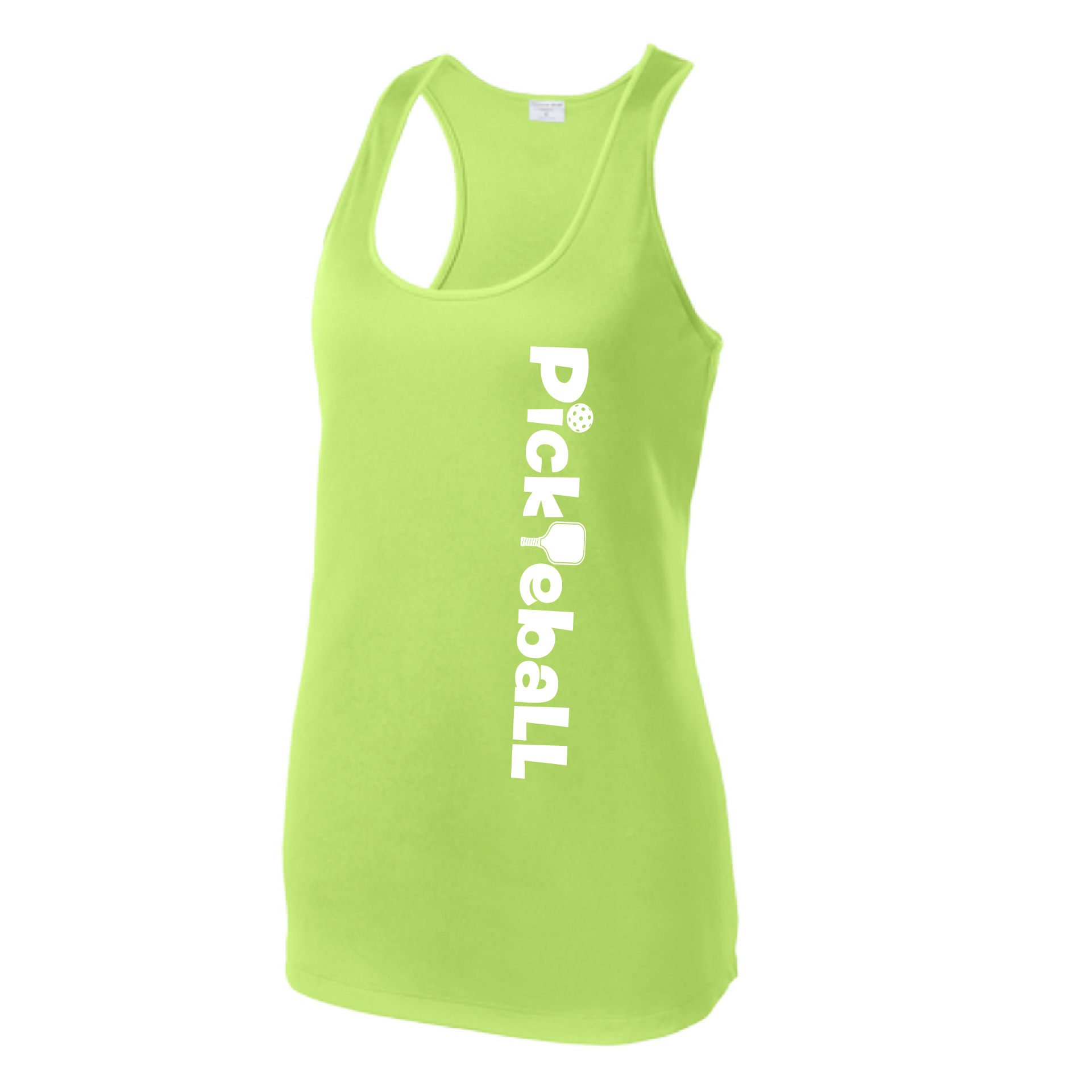 Pickleball Design: Pickleball Horizontal Customizable location  Women's Style: Racerback Tank  Turn up the volume in this Women's shirt with its perfect mix of softness and attitude. Material is ultra-comfortable with moisture wicking properties and tri-blend softness. PosiCharge technology locks in color. Highly breathable and lightweight.