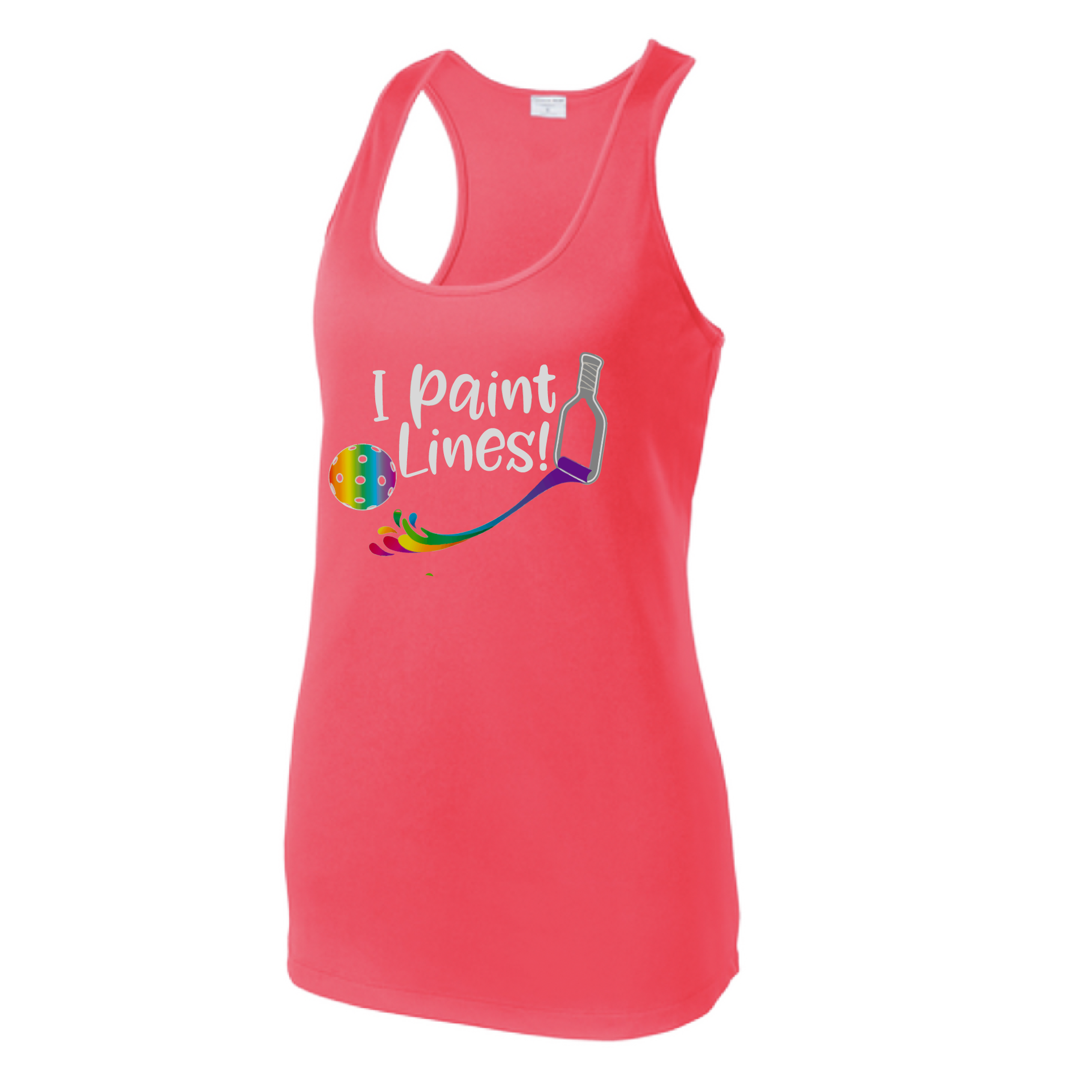Pickleball Design: I Paint Lines  Women's Styles: Racerback Tank  Turn up the volume in this Women's shirt with its perfect mix of softness and attitude. Material is ultra-comfortable with moisture wicking properties and tri-blend softness. PosiCharge technology locks in color. Highly breathable and lightweight.