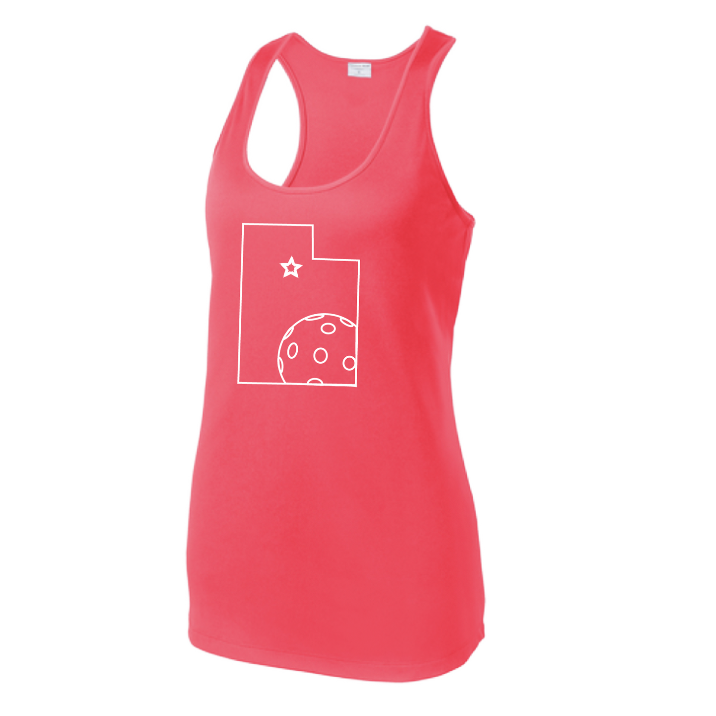 Pickleball Design: Utah Pickleball  Women's Styles: Racerback Tank  Turn up the volume in this Women's shirt with its perfect mix of softness and attitude. Material is ultra-comfortable with moisture wicking properties and tri-blend softness. PosiCharge technology locks in color. Highly breathable and lightweight.