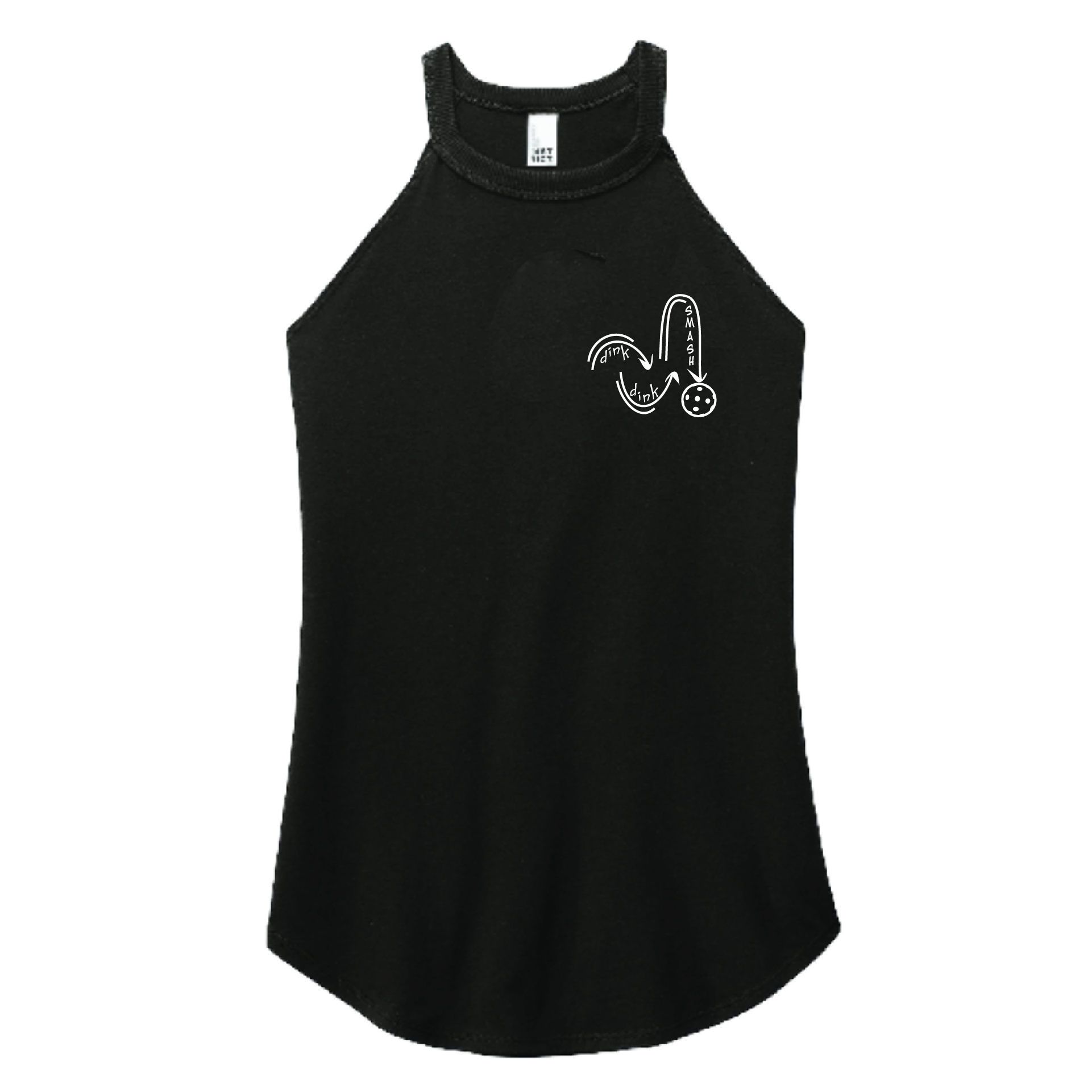 Pickleball Design: Pickleball along bottom of back.  Soft and flowing tank top for Women pickleball players everywhere!! The word pickleball runs down the bottom of the back of the shirt.  Turn up the volume in this tank with its perfect mix of softness and attitude. Tear away label and curved hem brings a uniqueness to this garment. Material is 50/25/25 poly/combed ring spun cotton/rayon.