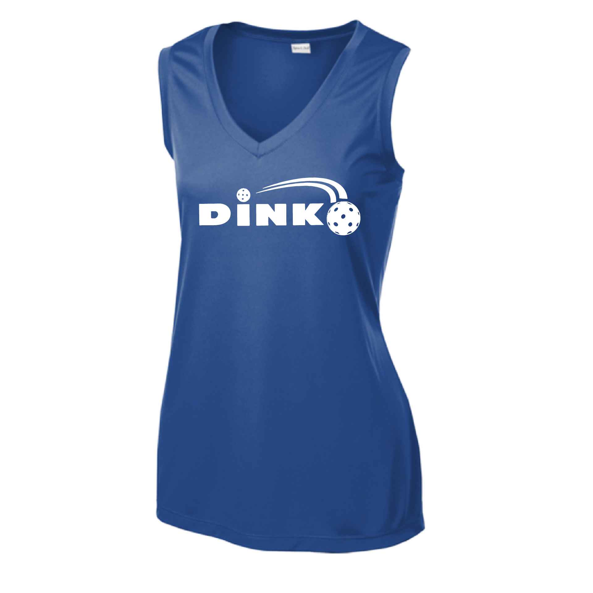 Pickleball Design: Dink  Women's Style: Sleeveless Tank  Turn up the volume in this Women's shirt with its perfect mix of softness and attitude. Material is ultra-comfortable with moisture wicking properties and tri-blend softness. PosiCharge technology locks in color. Highly breathable and lightweight.