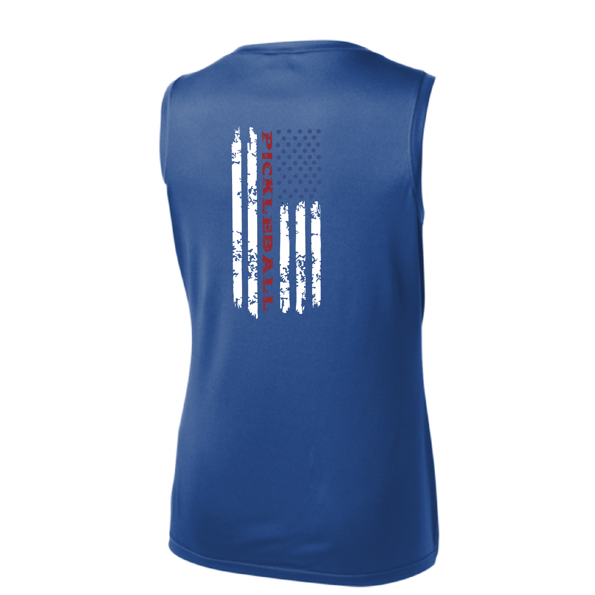 Pickleball Design: Pickleball Flag Vertical on Front or Back of Shirt  Women's Style: Sleeveless V-Neck Tank  Turn up the volume in this Women's shirt with its perfect mix of softness and attitude. Material is ultra-comfortable with moisture wicking properties and tri-blend softness. PosiCharge technology locks in color. Highly breathable and lightweight.