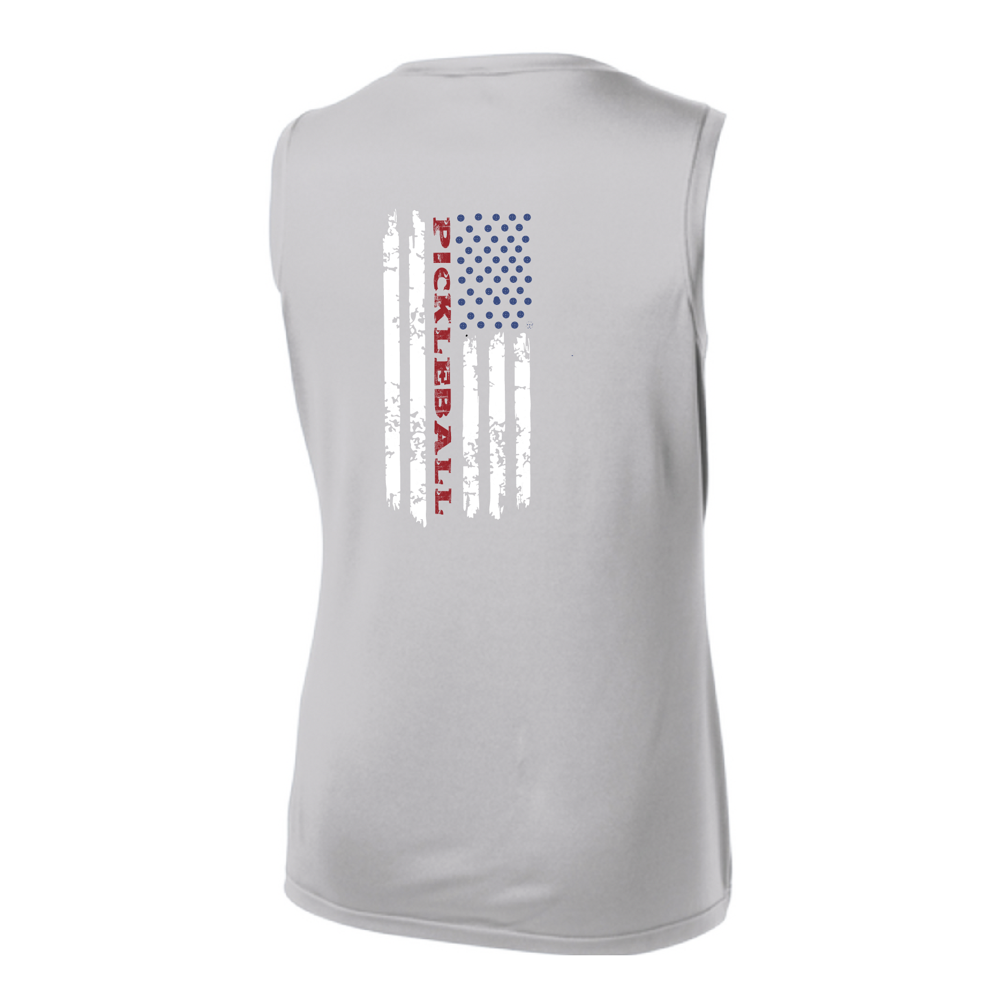 Pickleball Design: Pickleball Flag Vertical on Front or Back of Shirt  Women's Style: Sleeveless V-Neck Tank  Turn up the volume in this Women's shirt with its perfect mix of softness and attitude. Material is ultra-comfortable with moisture wicking properties and tri-blend softness. PosiCharge technology locks in color. Highly breathable and lightweight.