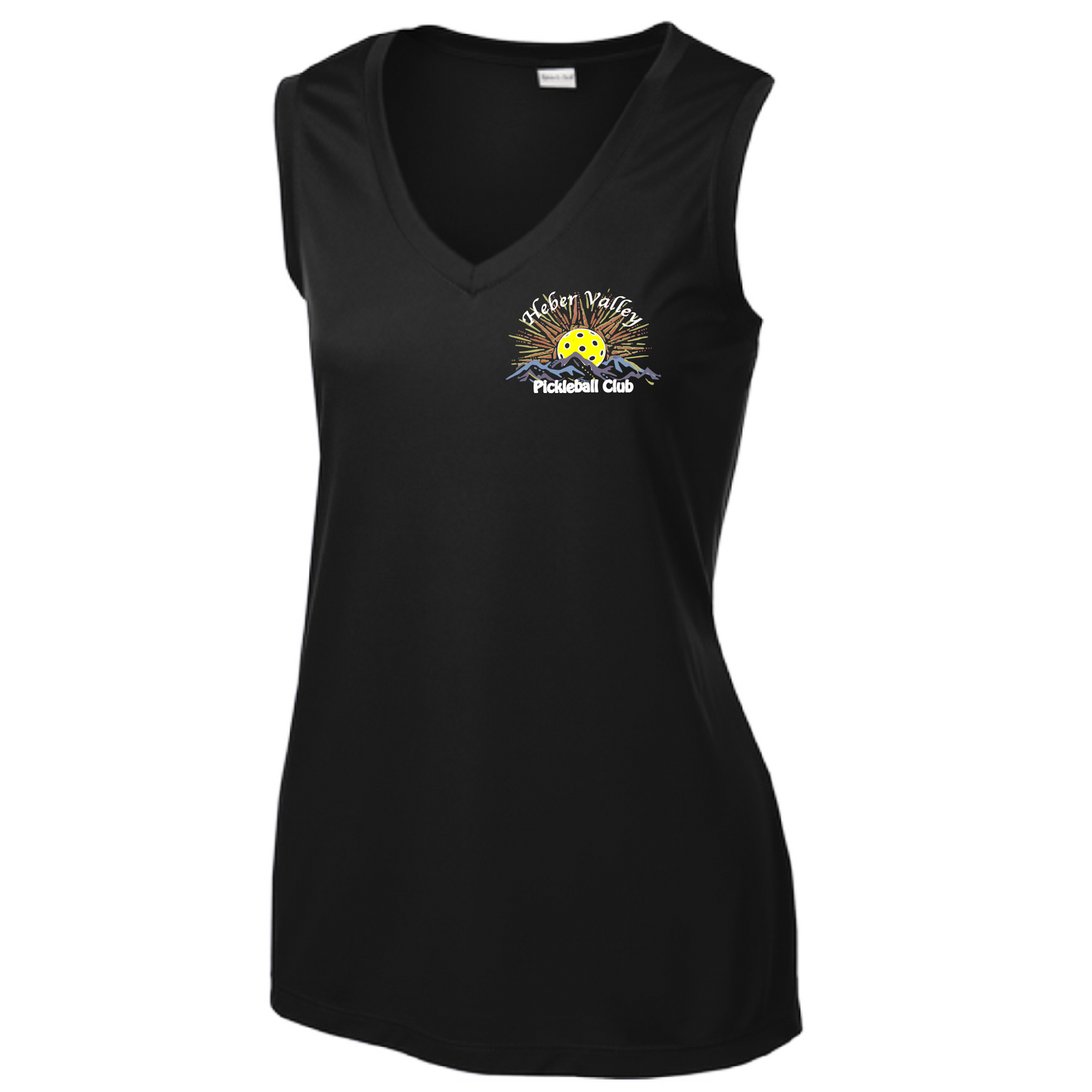 Pickleball Shirt Design: Heber Valley Pickleball Club  Women's Style: Sleeveless Tank  Turn up the volume in this Women's shirt with its perfect mix of softness and attitude. Material is ultra-comfortable with moisture wicking properties and tri-blend softness. PosiCharge technology locks in color. Highly breathable and lightweight.