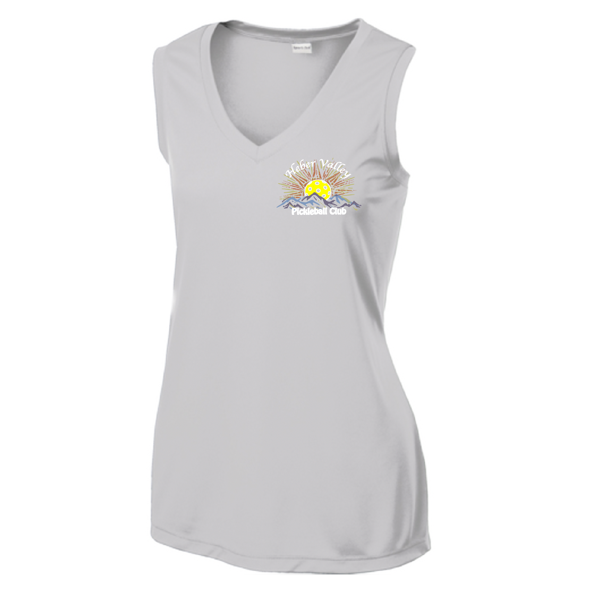 Pickleball Shirt Design: Heber Valley Pickleball Club  Women's Style: Sleeveless Tank  Turn up the volume in this Women's shirt with its perfect mix of softness and attitude. Material is ultra-comfortable with moisture wicking properties and tri-blend softness. PosiCharge technology locks in color. Highly breathable and lightweight.