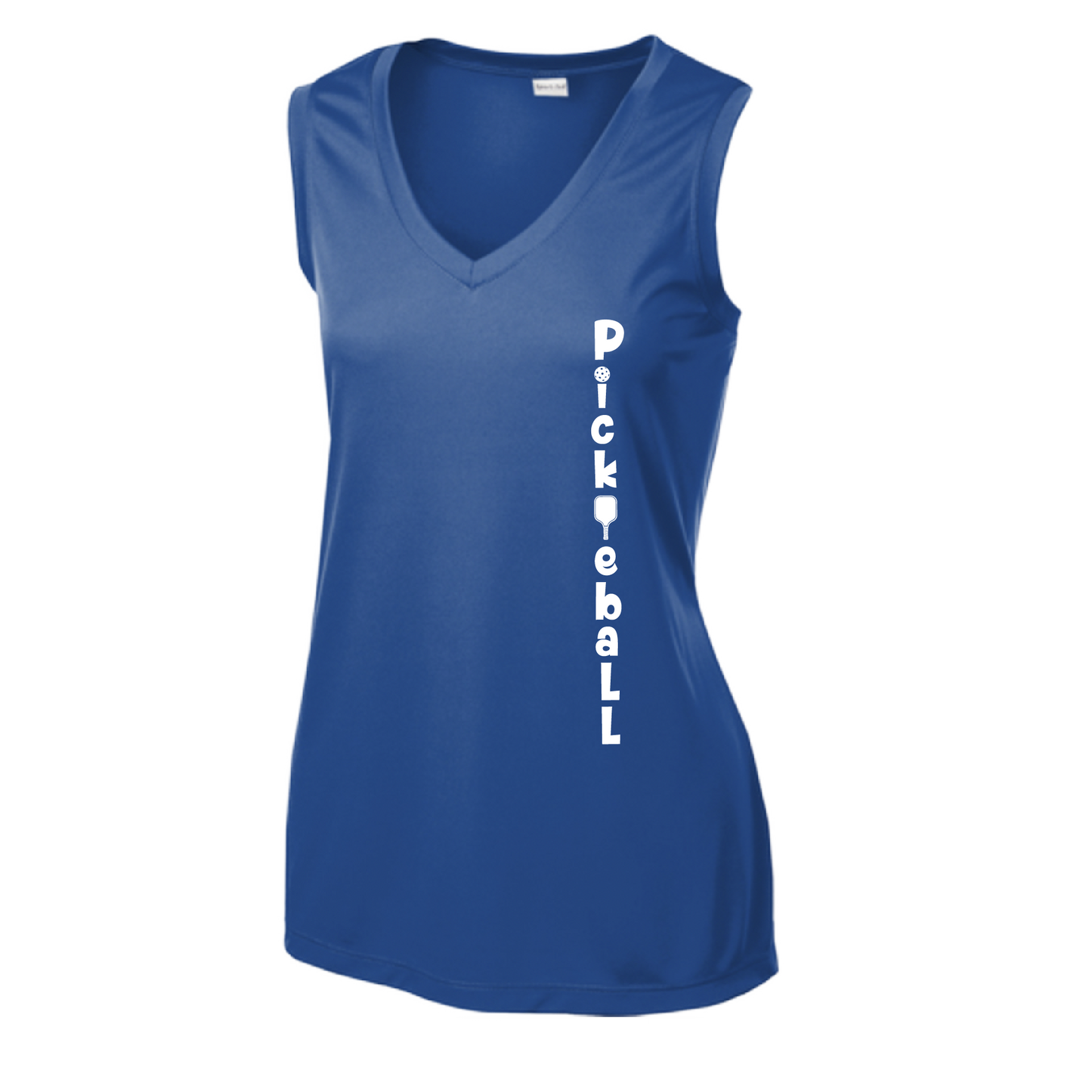 Pickleball Design: Pickleball Vertical Customizable Location  Women's Style: Sleeveless Tank  Shirts are lightweight, roomy and highly breathable. These moisture-wicking shirts are designed for athletic performance. They feature PosiCharge technology to lock in color and prevent logos from fading. Removable tag and set-in sleeves for comfort.