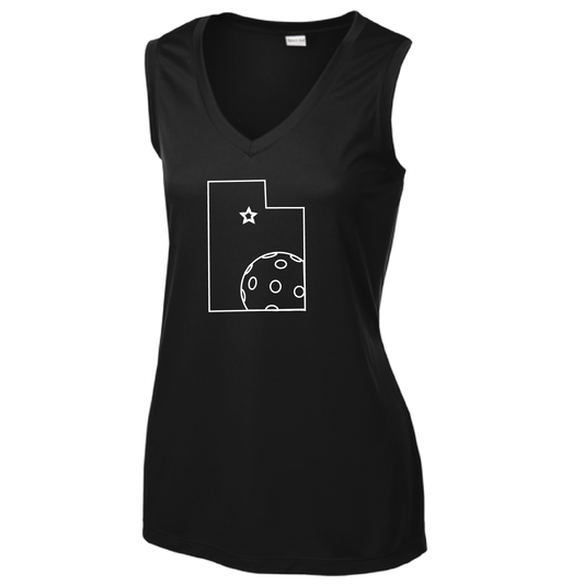 Pickleball Design: Utah Pickleball.   Women's Styles: Sleeveless Tank  Turn up the volume in this Women's shirt with its perfect mix of softness and attitude. Material is ultra-comfortable with moisture wicking properties and tri-blend softness. PosiCharge technology locks in color. Highly breathable and lightweight.