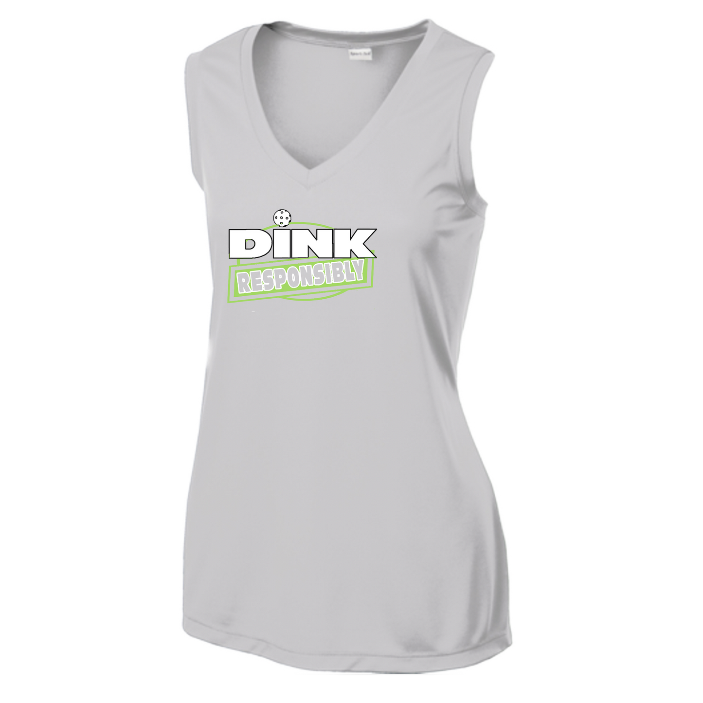 Pickleball Design: Dink Responsibly  Women's Style: Sleeveless Tank  Shirts are lightweight, roomy and highly breathable. These moisture-wicking shirts are designed for athletic performance. They feature PosiCharge technology to lock in color and prevent logos from fading. Removable tag and set-in sleeves for comfort.