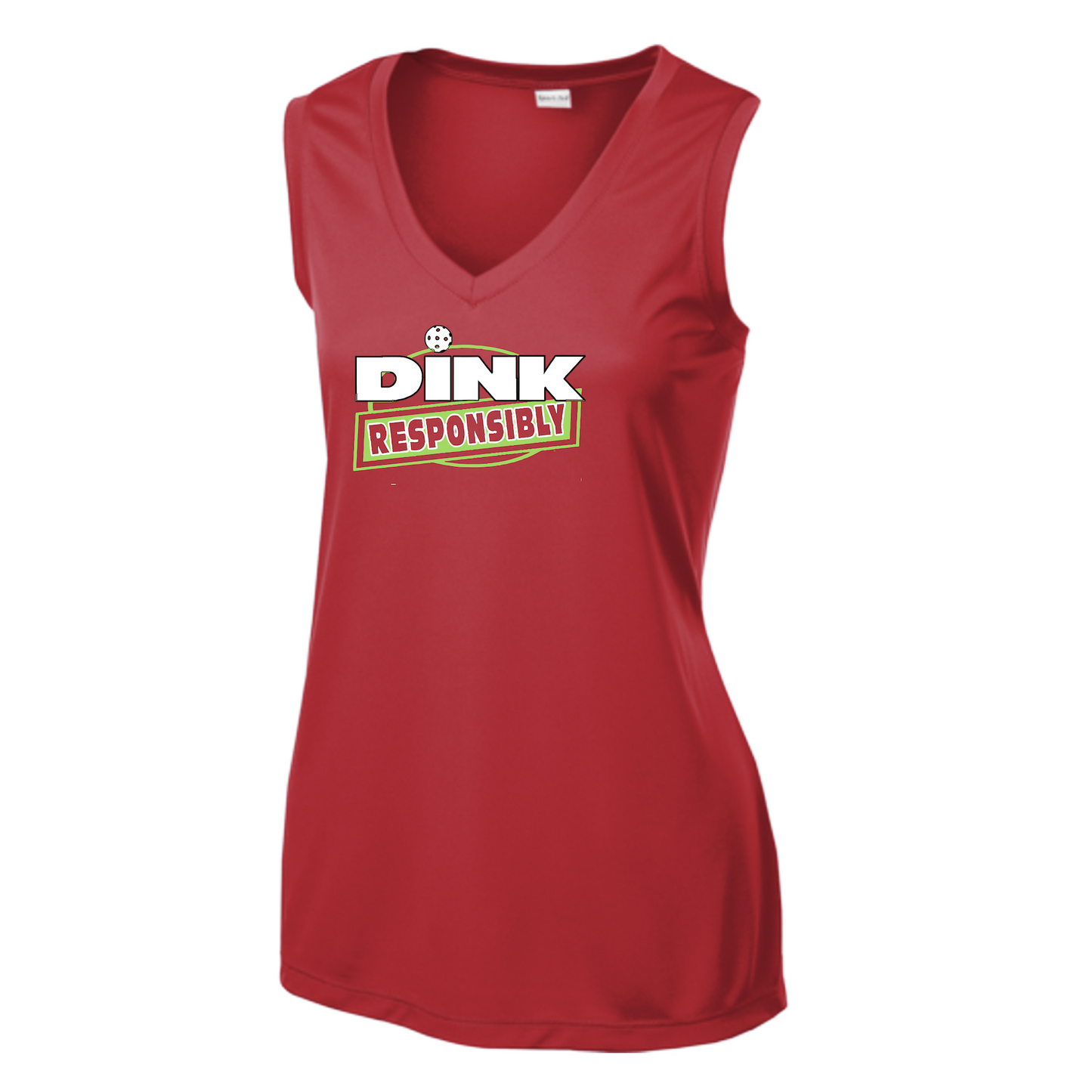 Pickleball Design: Dink Responsibly  Women's Style: Sleeveless Tank  Shirts are lightweight, roomy and highly breathable. These moisture-wicking shirts are designed for athletic performance. They feature PosiCharge technology to lock in color and prevent logos from fading. Removable tag and set-in sleeves for comfort.