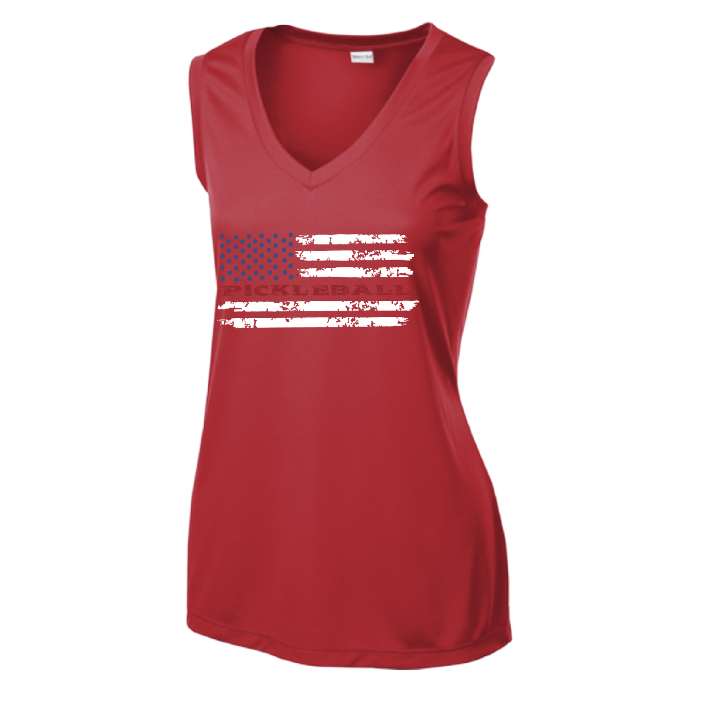 Pickleball Design: Pickleball Flag Horizontal on Front or Back of Shirt  Women's Style: Sleeveless Tank  Turn up the volume in this Women's shirt with its perfect mix of softness and attitude. Material is ultra-comfortable with moisture wicking properties and tri-blend softness. PosiCharge technology locks in color. Highly breathable and lightweight.