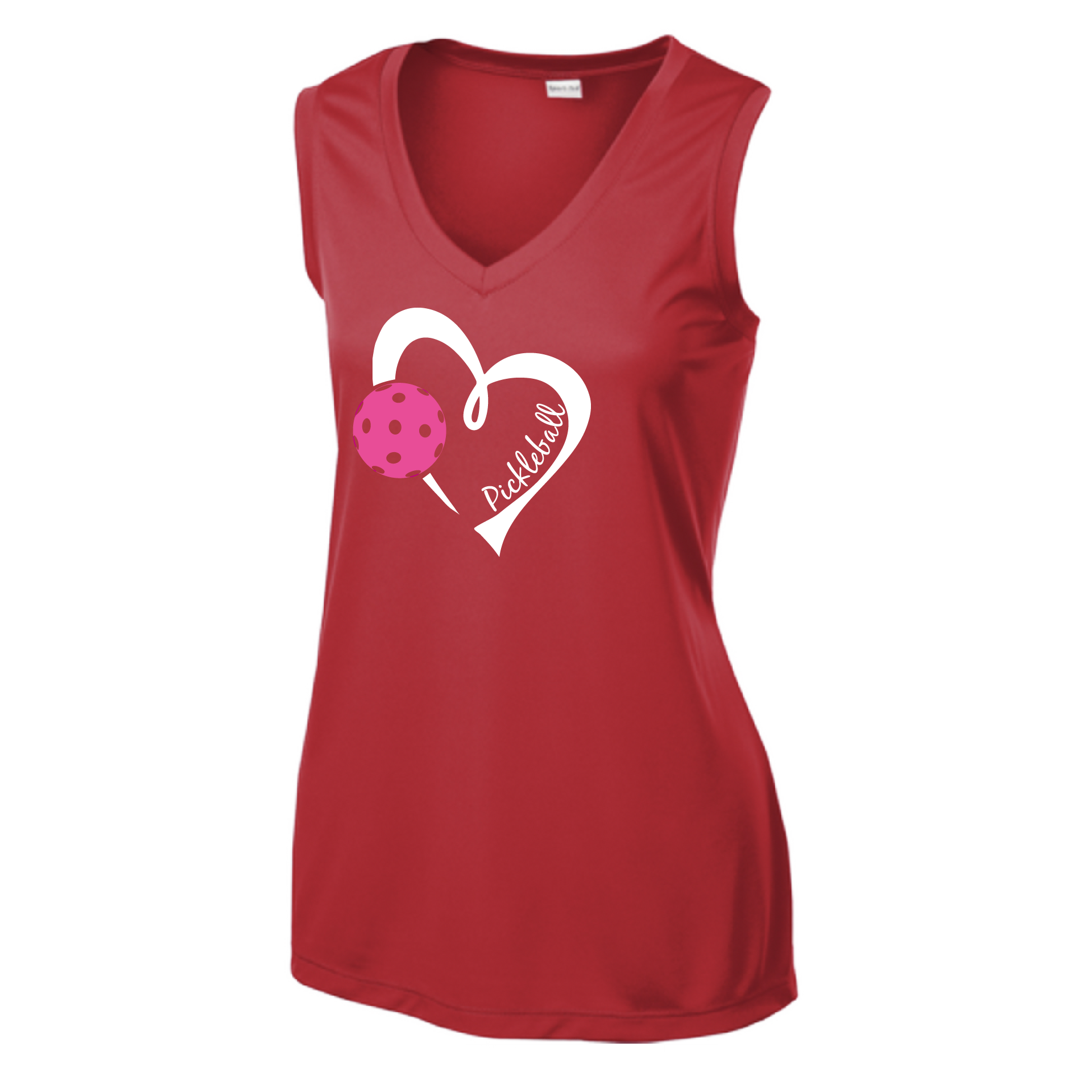Pickleball Design: Heart with Pickleball  Women's Style: Sleeveless V-Neck Tank  Turn up the volume in this Women's shirt with its perfect mix of softness and attitude. Material is ultra-comfortable with moisture wicking properties and tri-blend softness. PosiCharge technology locks in color. Highly breathable and lightweight.