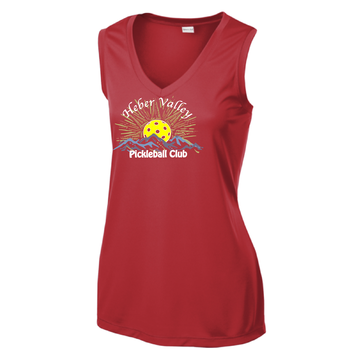 Pickleball Shirt Design: Heber Valley Pickleball Club  Women's Style: Sleeveless Tank  Turn up the volume in this Women's shirt with its perfect mix of softness and attitude. Material is ultra-comfortable with moisture wicking properties and tri-blend softness. PosiCharge technology locks in color. Highly breathable and lightweight.