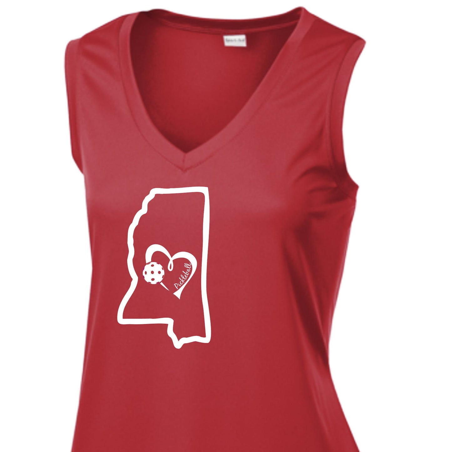 Pickleball Design: Mississippi State and Heart  Women's Styles: Sleeveless Tank  Turn up the volume in this Women's shirt with its perfect mix of softness and attitude. Material is ultra-comfortable with moisture wicking properties and tri-blend softness. PosiCharge technology locks in color. Highly breathable and lightweight.