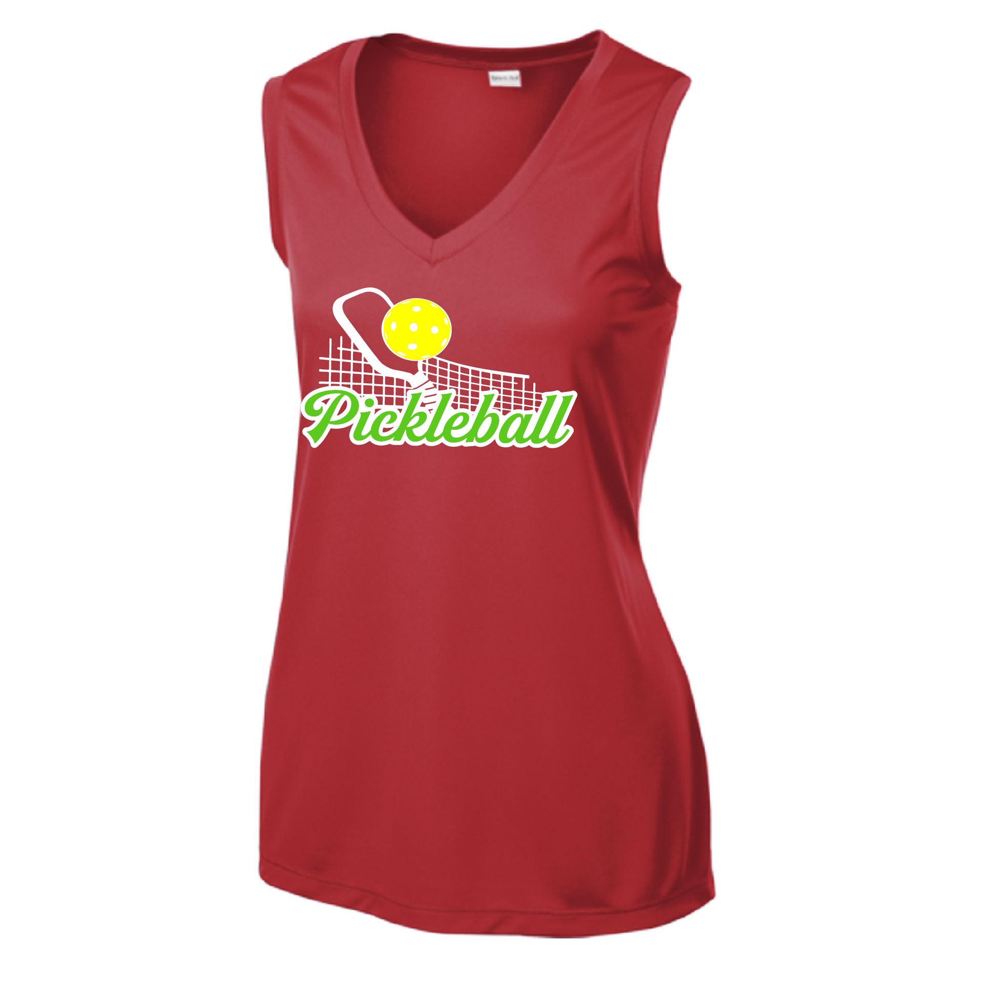 Pickleball Design: Pickleball and Net  Women's Style: Sleeveless Tank  Turn up the volume in this Women's shirt with its perfect mix of softness and attitude. Material is ultra-comfortable with moisture wicking properties and tri-blend softness. PosiCharge technology locks in color. Highly breathable and lightweight.