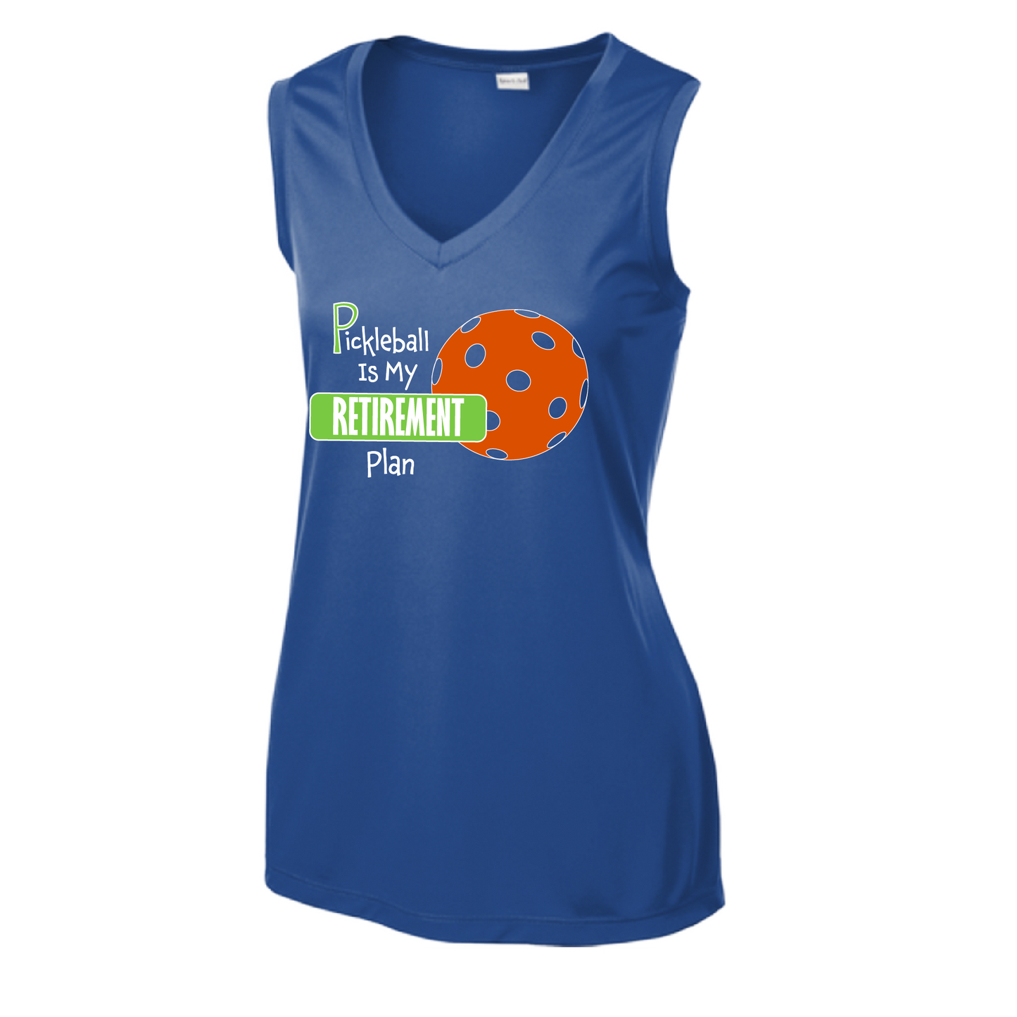 Pickleball Design: Pickleball is my Retirement plan  Women's Style: Sleeveless Tank  Turn up the volume in this Women's shirt with its perfect mix of softness and attitude. Material is ultra-comfortable with moisture wicking properties and tri-blend softness. PosiCharge technology locks in color. Highly breathable and lightweight.